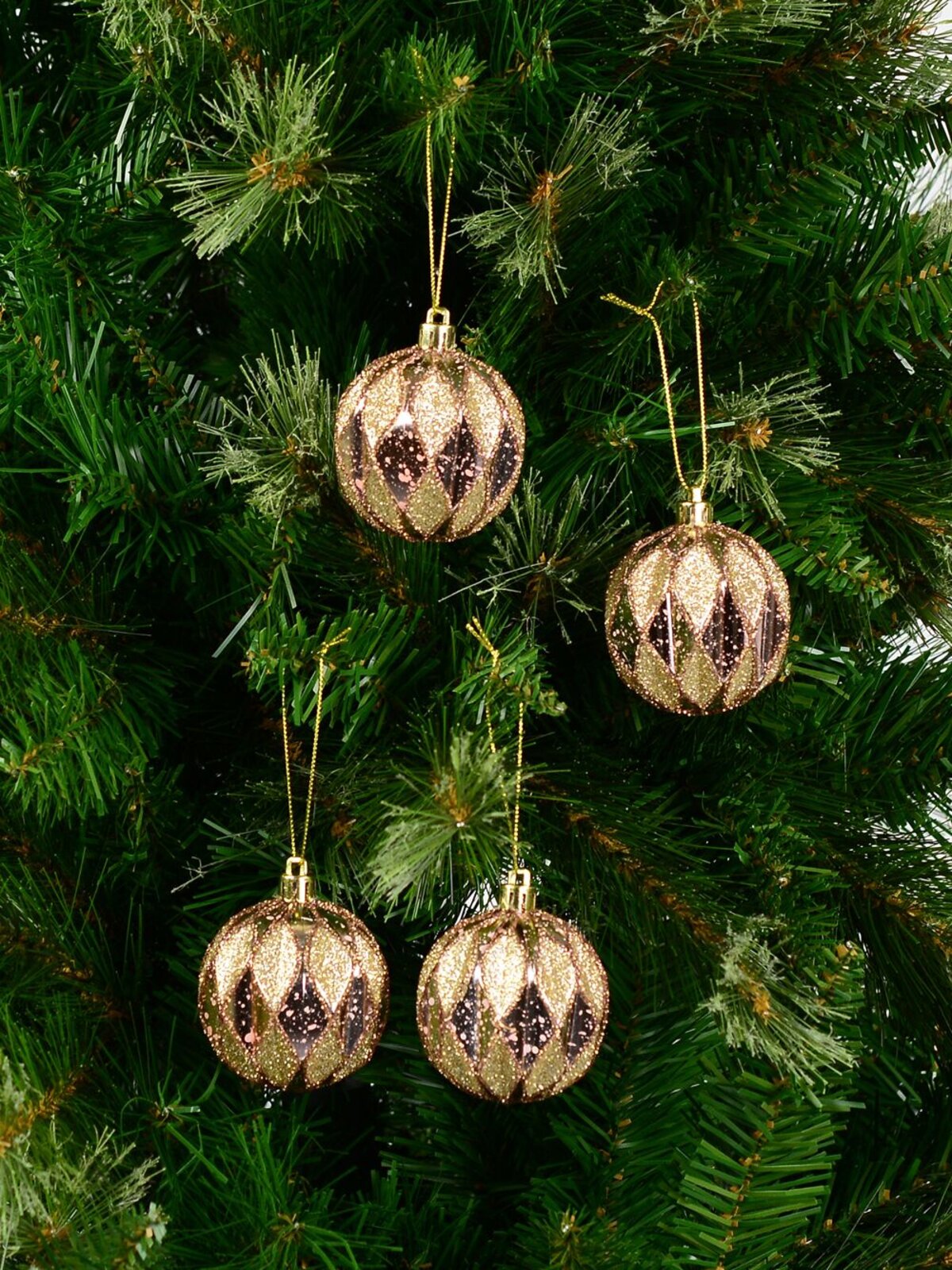 6 x 60cm Light Pink Christmas Baubles With Gold Geometric Textured Pattern — image 4