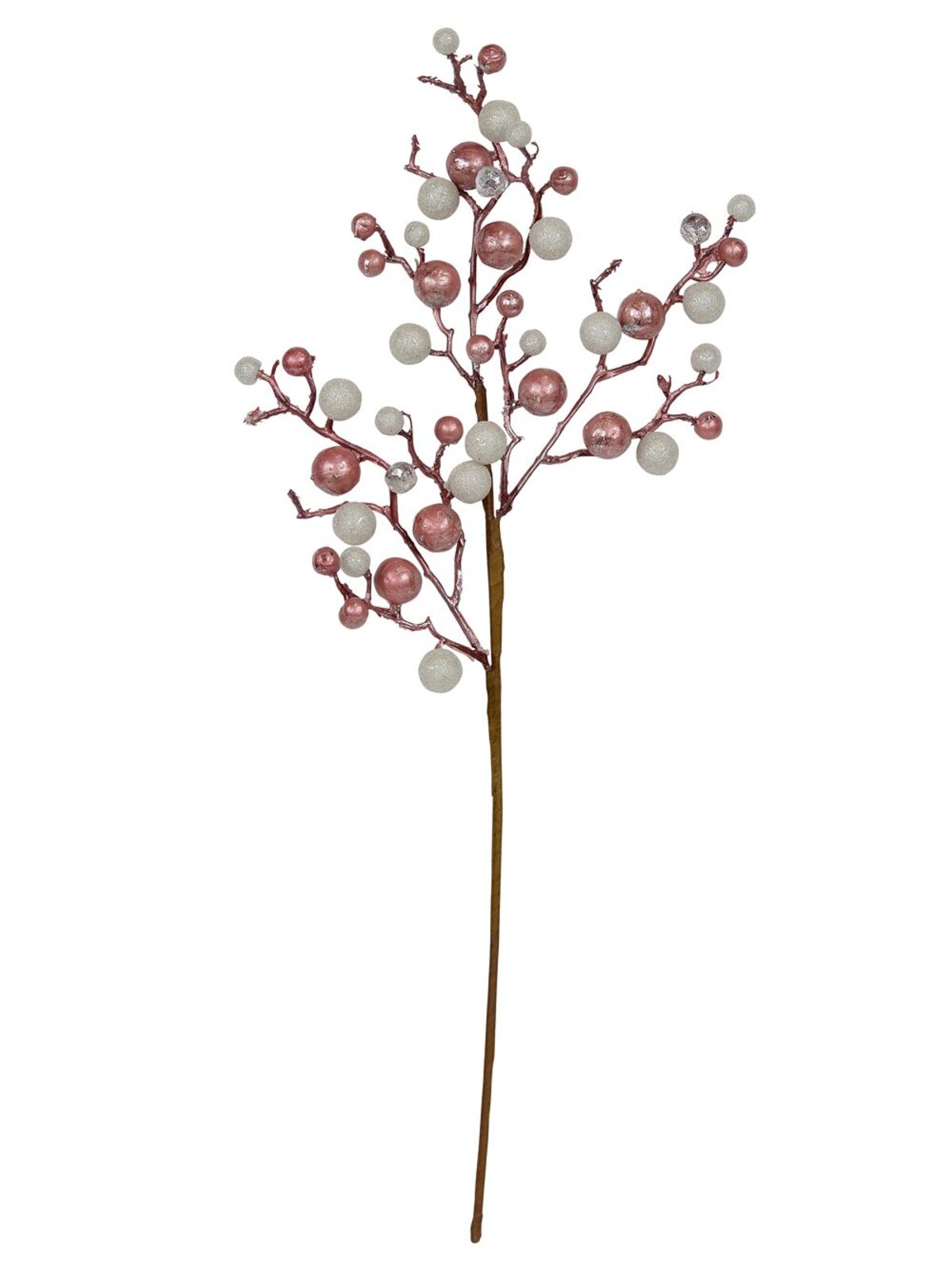 61cm Rose Gold & White Large Berries Spray Long Christmas Stem
