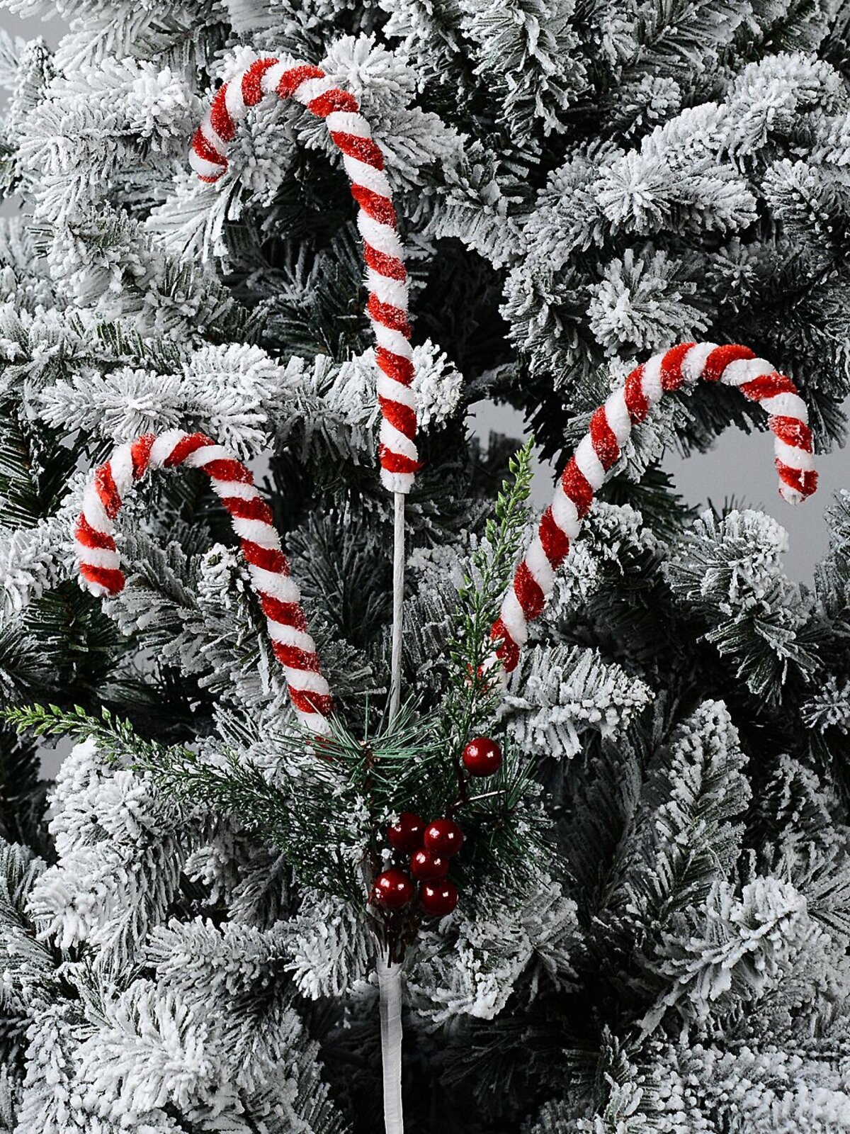 Candy Canes Berries & Foliage Spray Long Christmas Stem | 62cm — image 2
