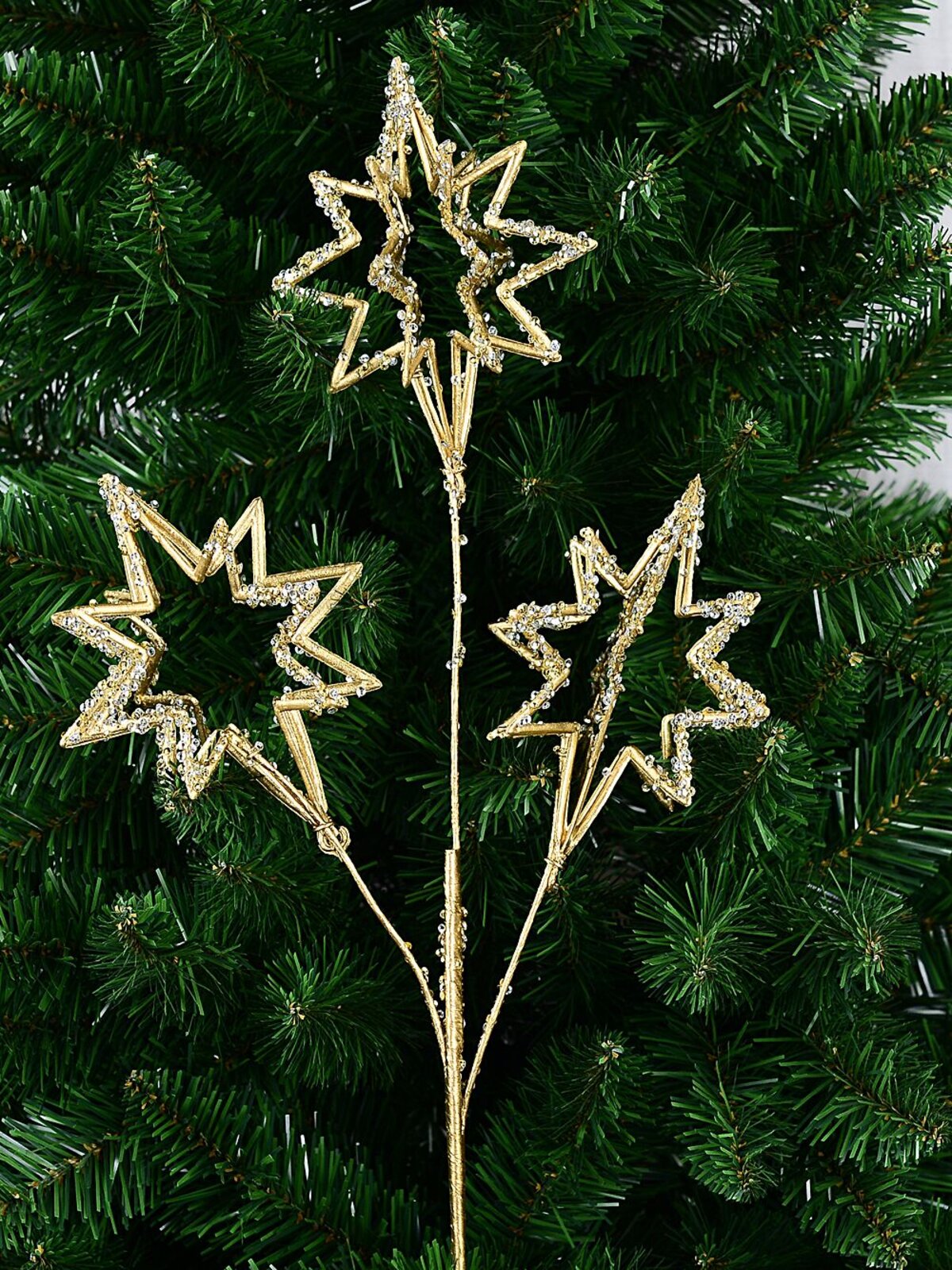 Gold 3D Wire Starburst Spray With Metallic Sequins Long Christmas Stem | 62cm — image 3