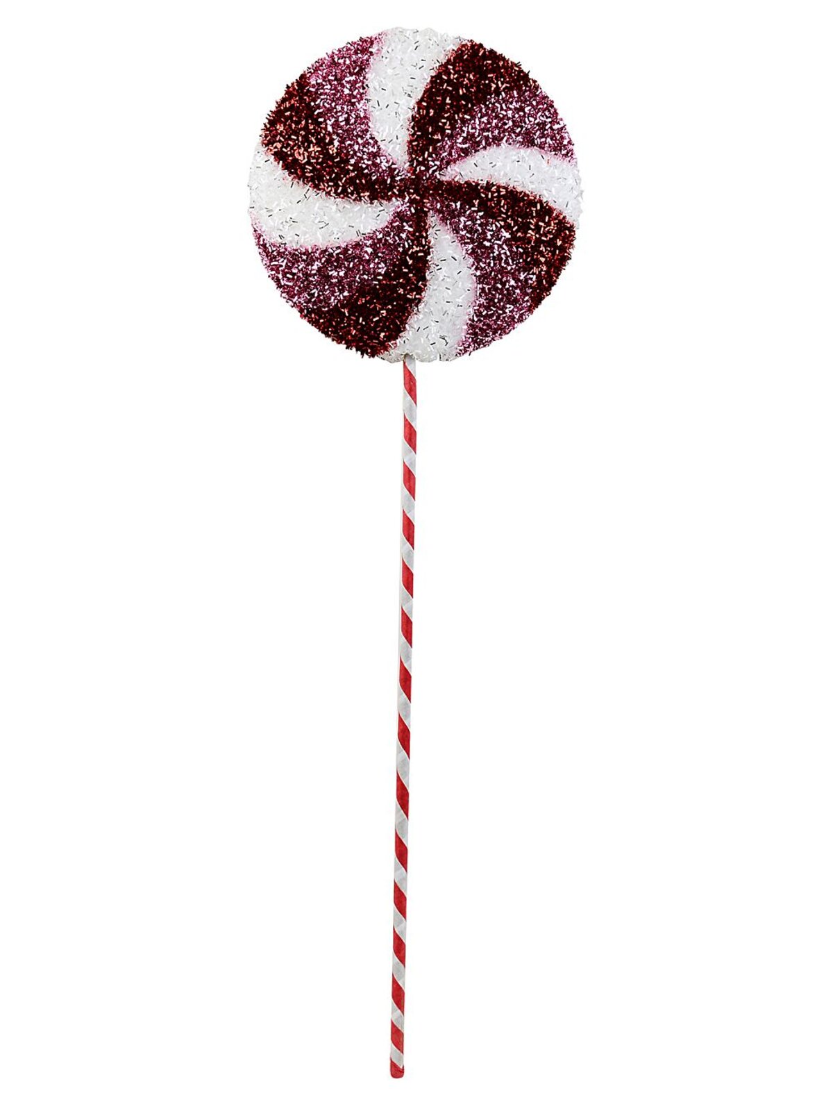 Pink Red & White Tinsel Plaque Candy Swirl Lollipop Long Christmas Stem | 62cm — image 4