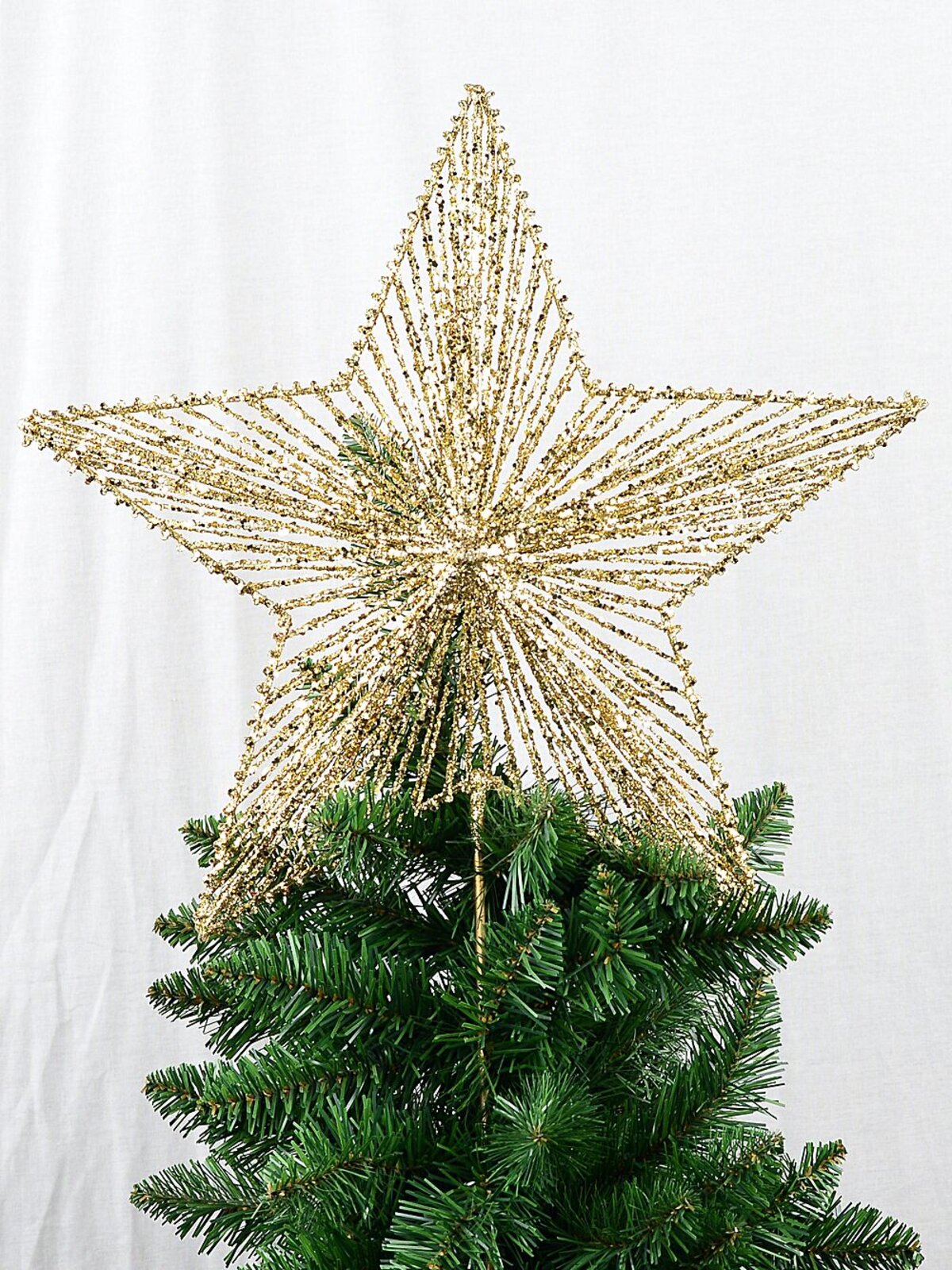 Gold Glitter & Sequin Wire Christmas Star Tree Top Long Stem | 63cm — image 5