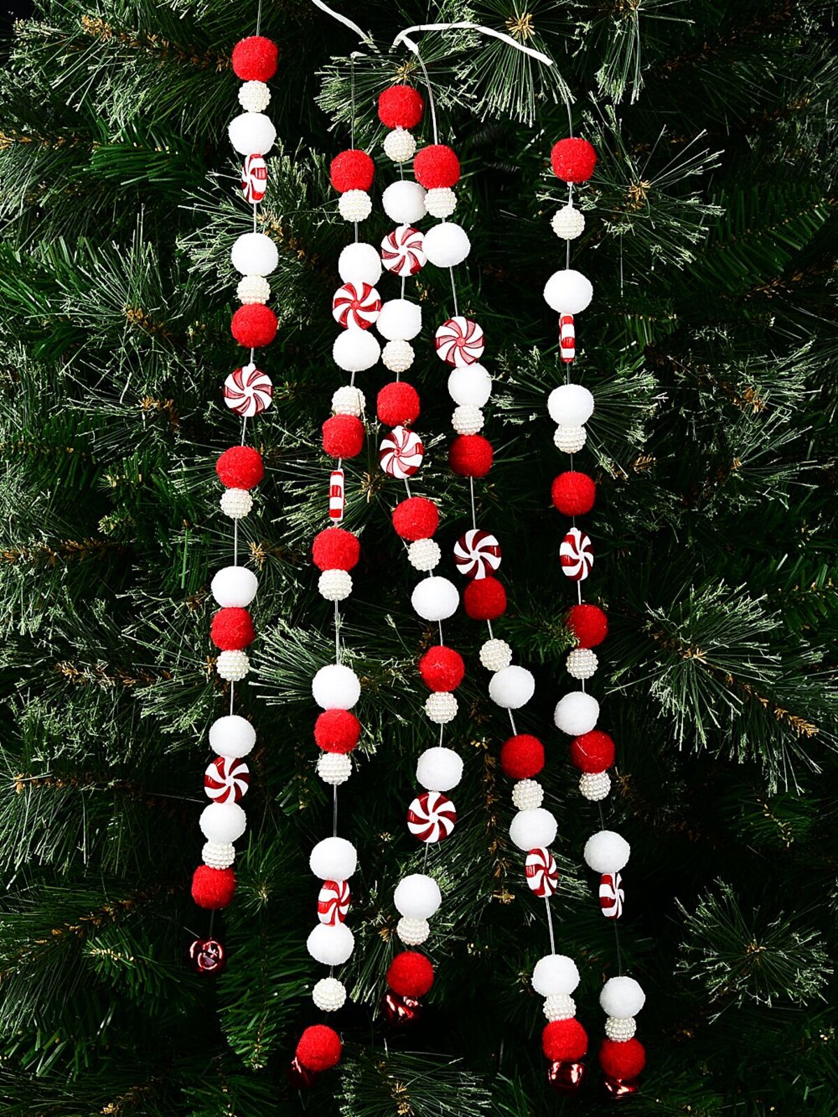 Red & White Candy Balls & Bells Weeping Willow Long Christmas Stem | 65cm — image 5