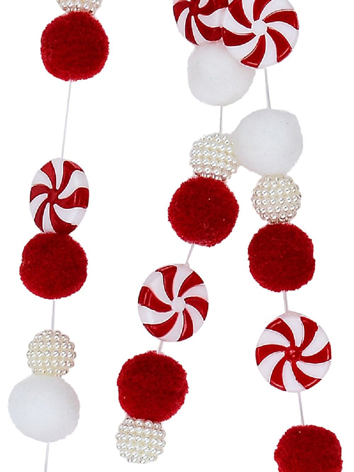 Red & White Candy Balls & Bells Weeping Willow Long Christmas Stem | 65cm — image 3