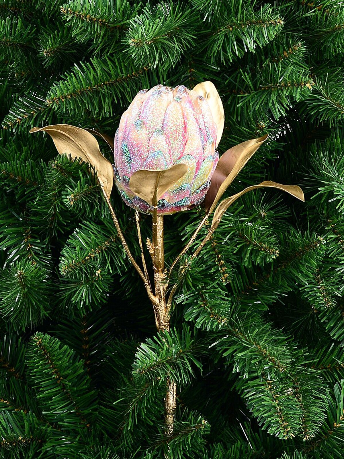 65cm Waratah-Like Protea Flower With Iridescent Glitter Long Christmas Stem — image 3