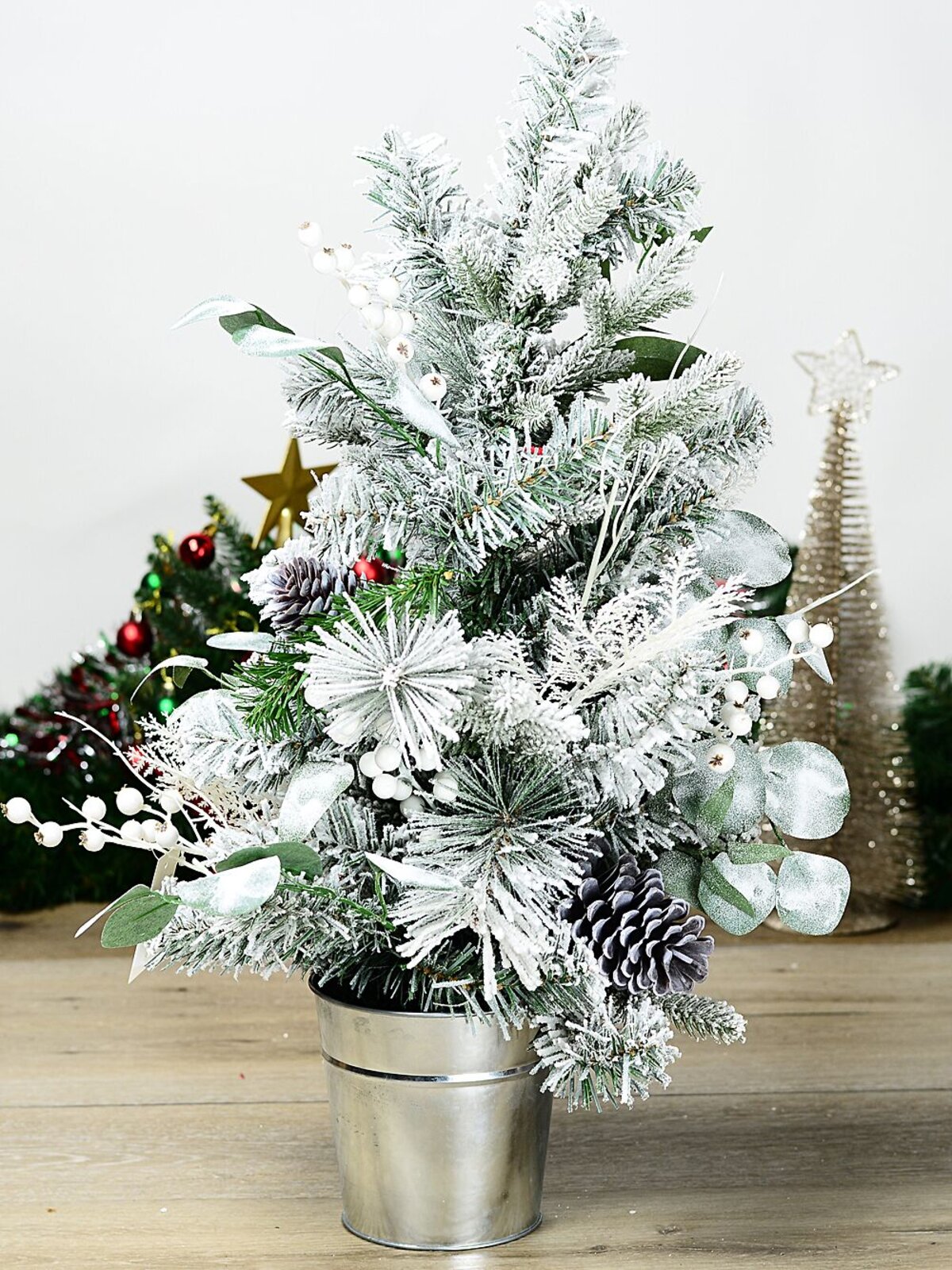 66cm Flocked Foliage Bouquet Tabletop Tree | 70 Tips & Silver Tin Pot — image 5