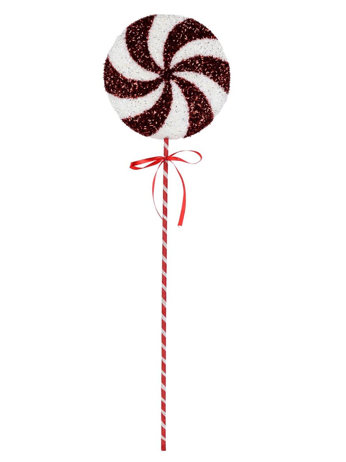 Red & White Candy Swirl Tinsel Plaque Long Christmas Stem | 66cm — image 3