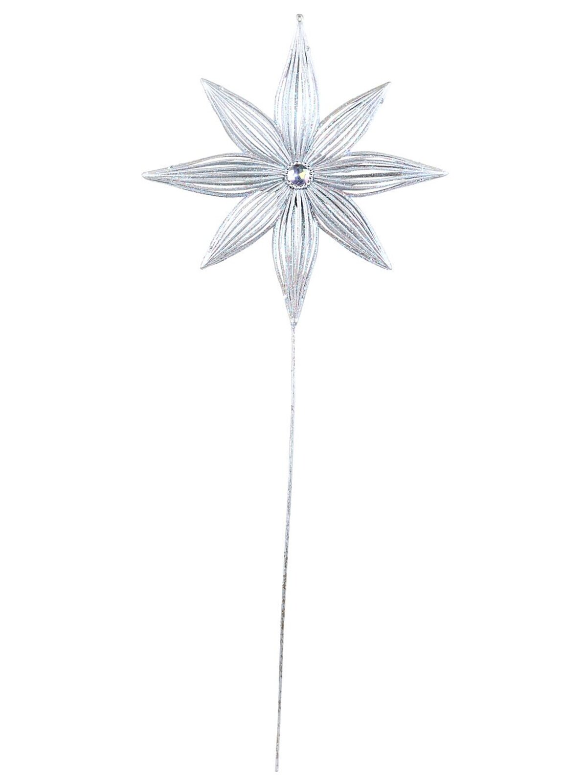 Matte Silver Wire Frame Look Christmas Star With Glitter Long Stem | 67cm — image 4