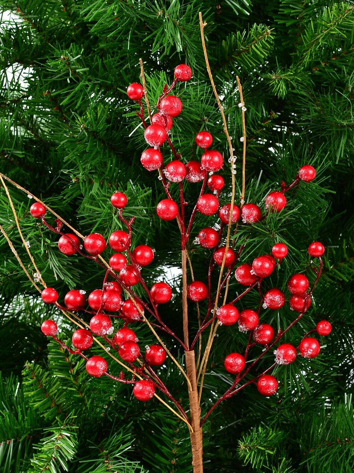 Frost Look Red Berry Branches Spray Long Christmas Stem | 68cm — image 2