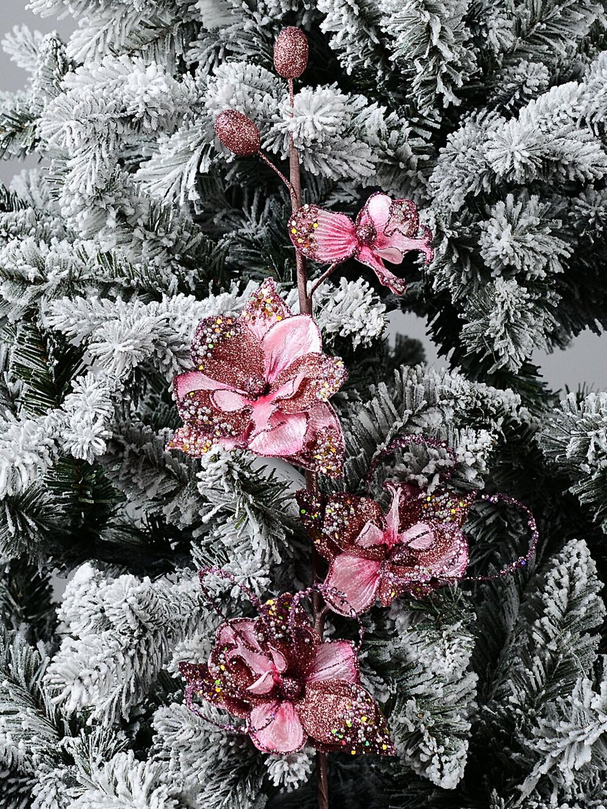 Glamorous Pink Orchid Look Spray Long Christmas Stem | 68cm — image 2