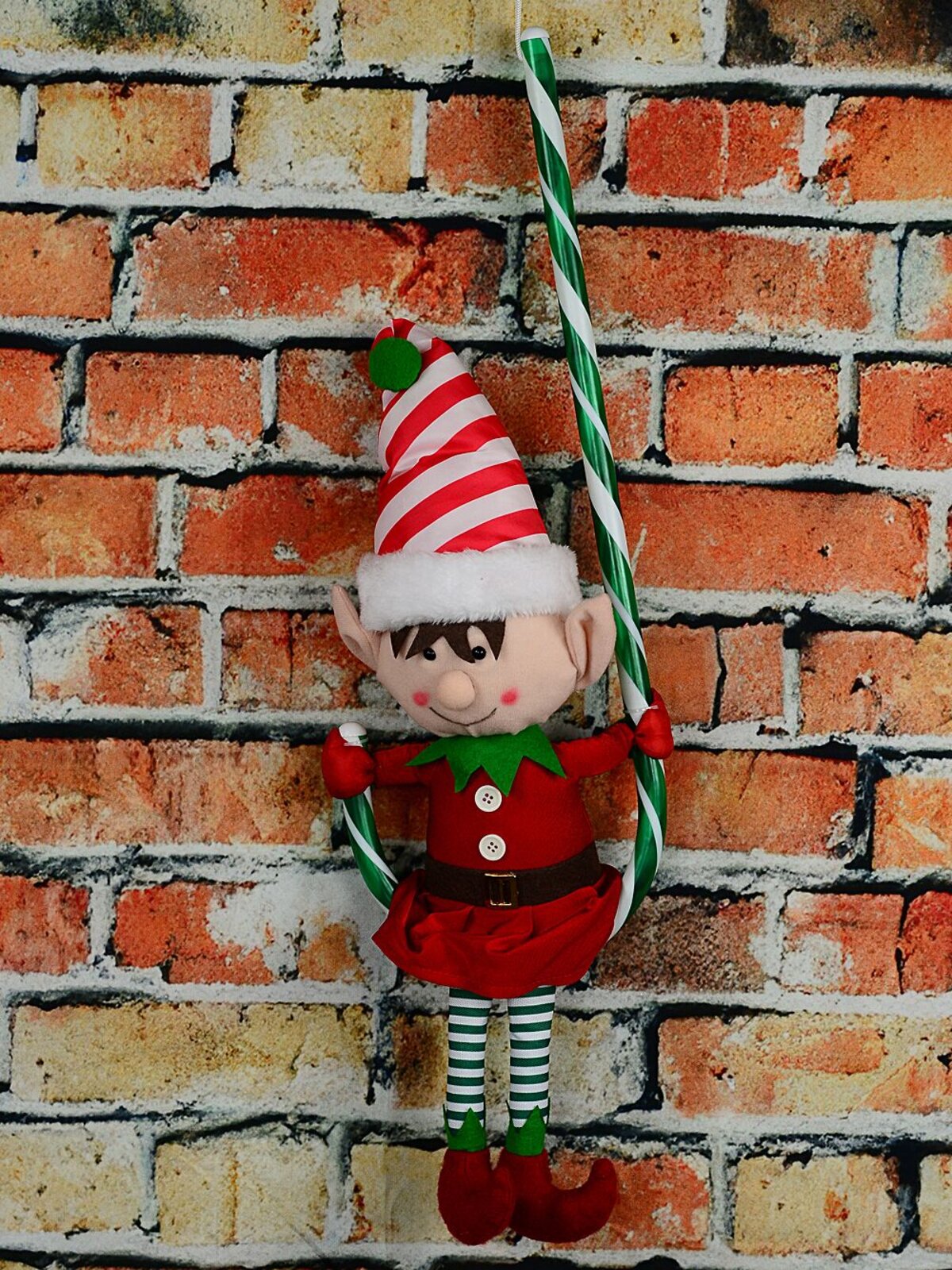68cm Hanging Elf In Candy Cane Outdoor Nylon Christmas Decoration — image 3