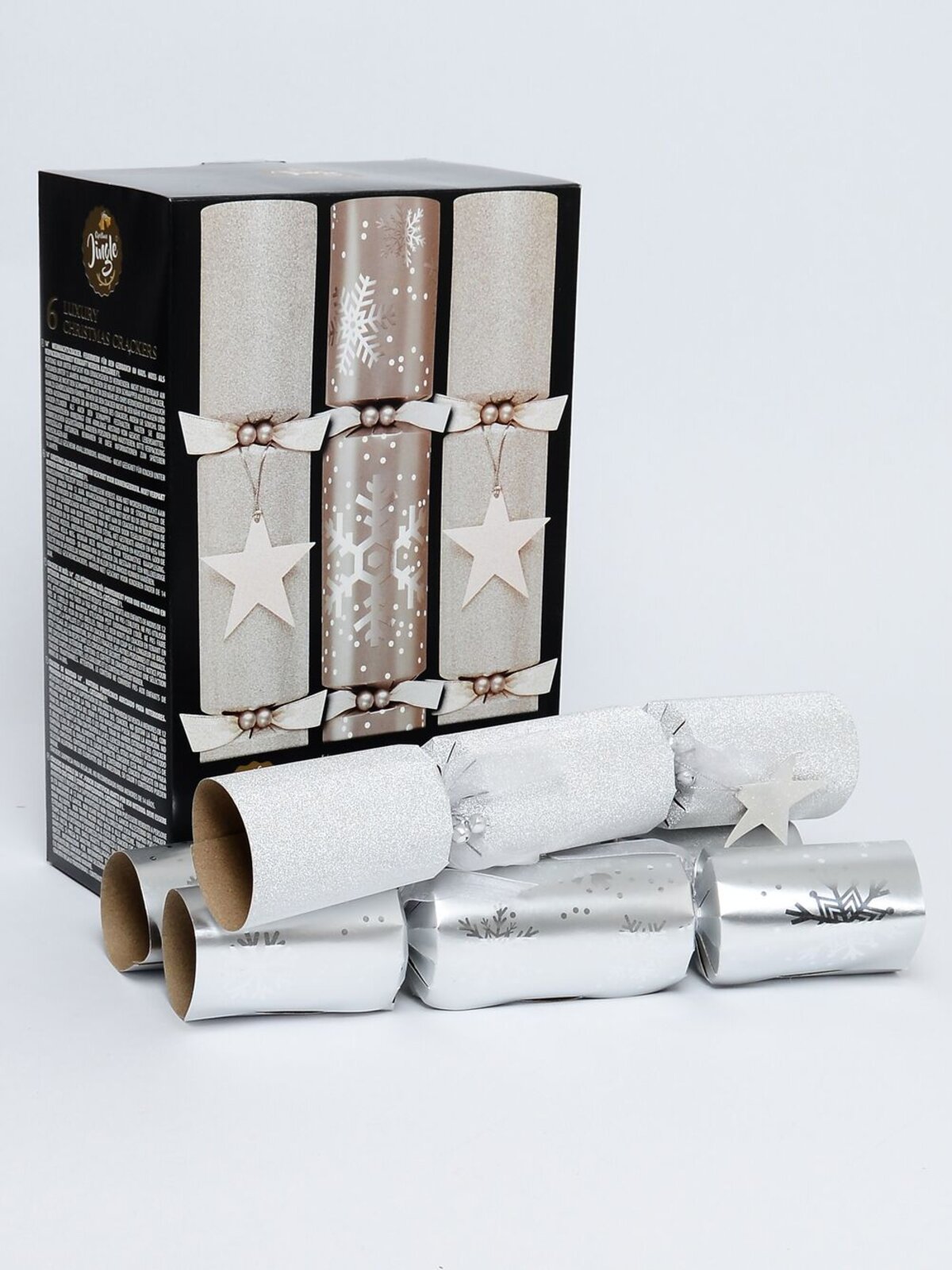 6x 35cm Christmas Jingle Silver Glitter & Snowflake Bon Bons — image 2