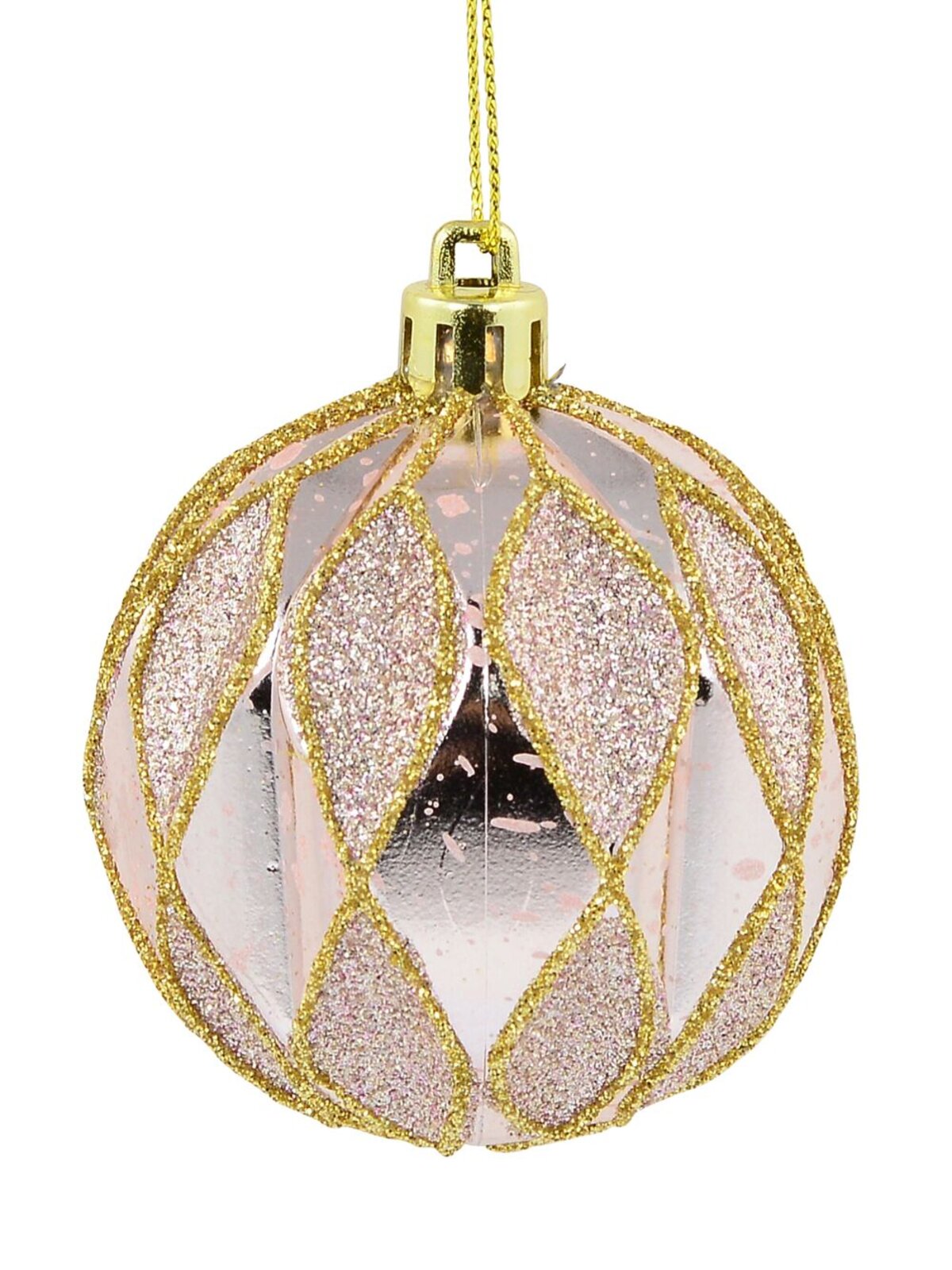6x 60mm Light Pink & Green Geometric Shiny & Glitter Christmas Baubles — image 4