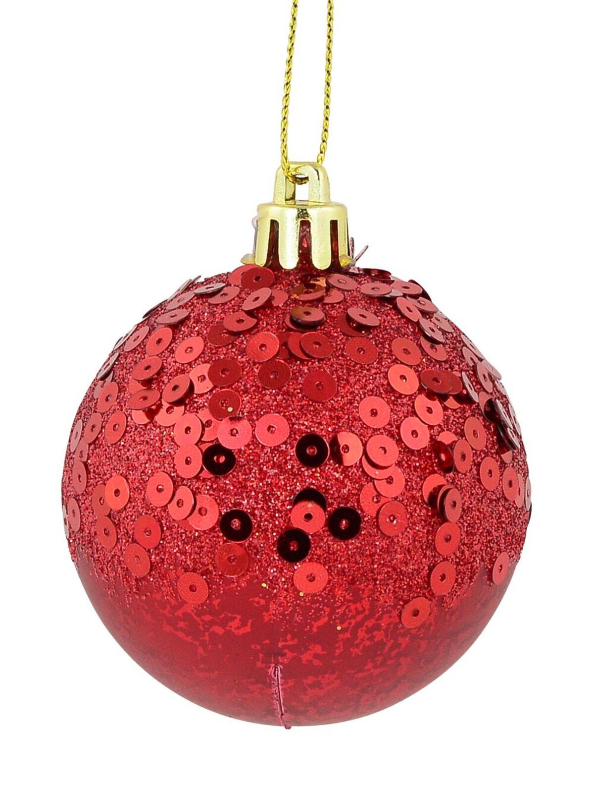 6x 60mm Red & Gold Crackle Effect Christmas Baubles With Sequins — image 3