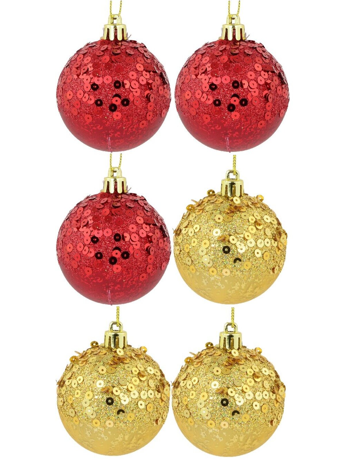 6x 60mm Red & Gold Crackle Effect Christmas Baubles With Sequins — image 2
