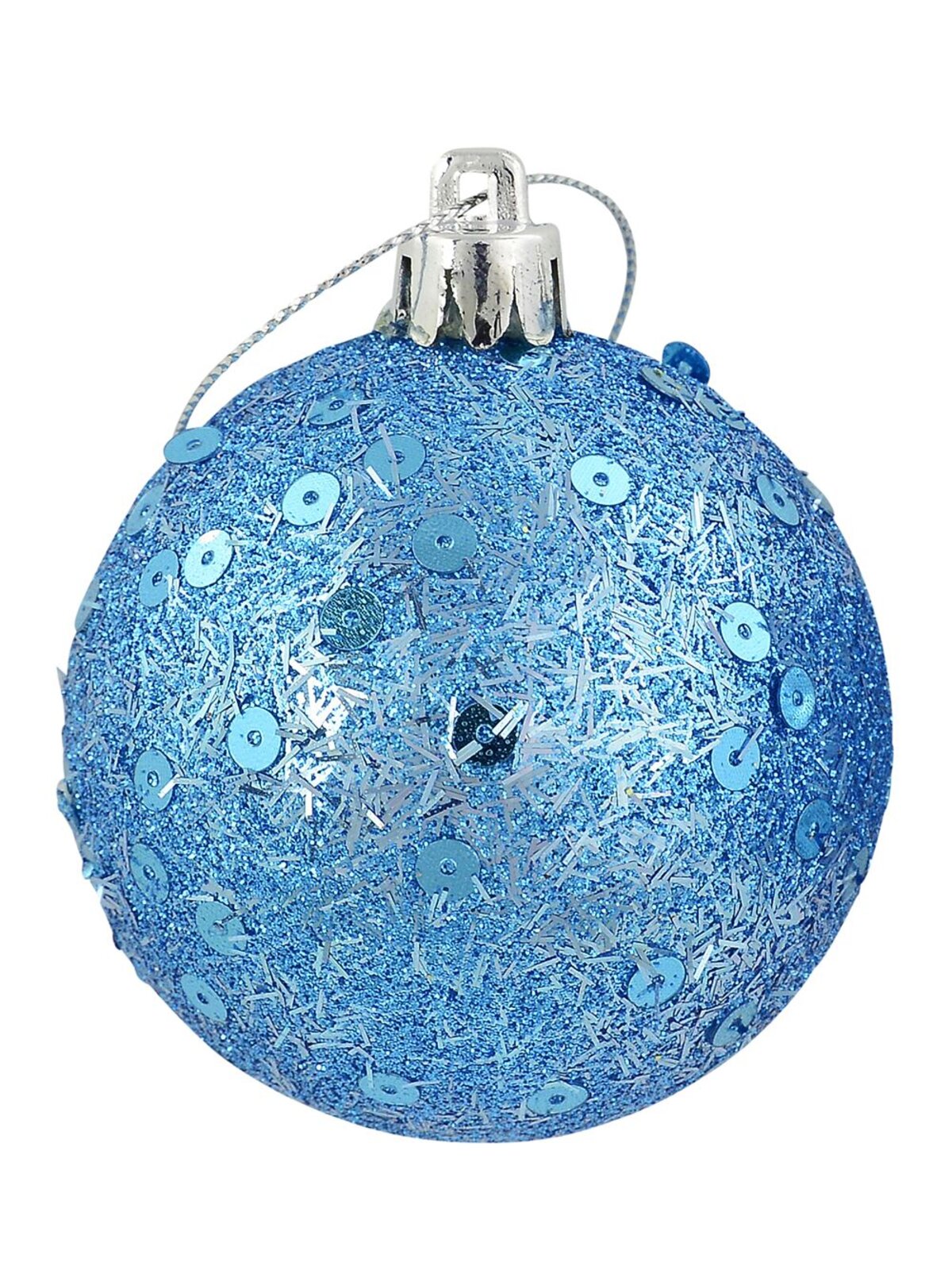 6x 60mm Turquoise Glitter & Sequin Christmas Baubles — image 3