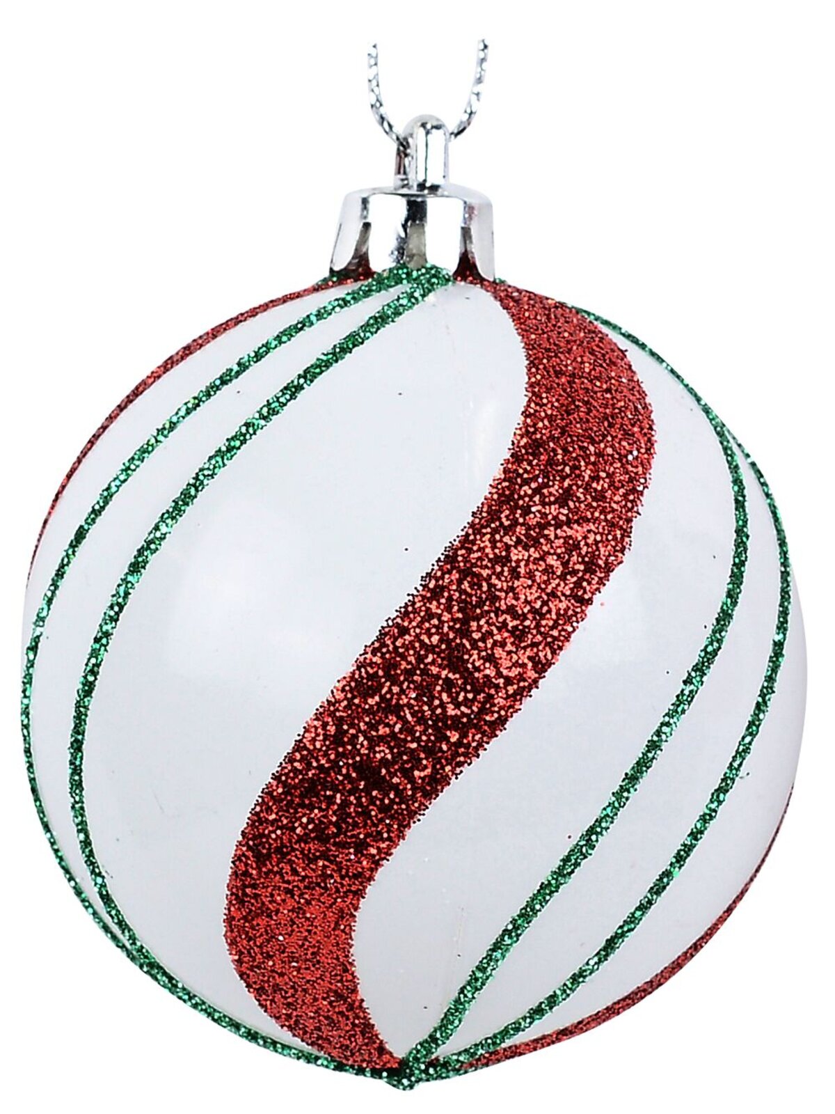6x Dynamic Red & White Essential Candy Swirl Glitter Baubles | 60mm — image 5