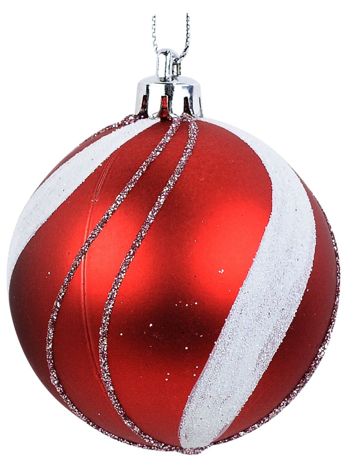6x Dynamic Red & White Essential Candy Swirl Glitter Baubles | 60mm — image 4