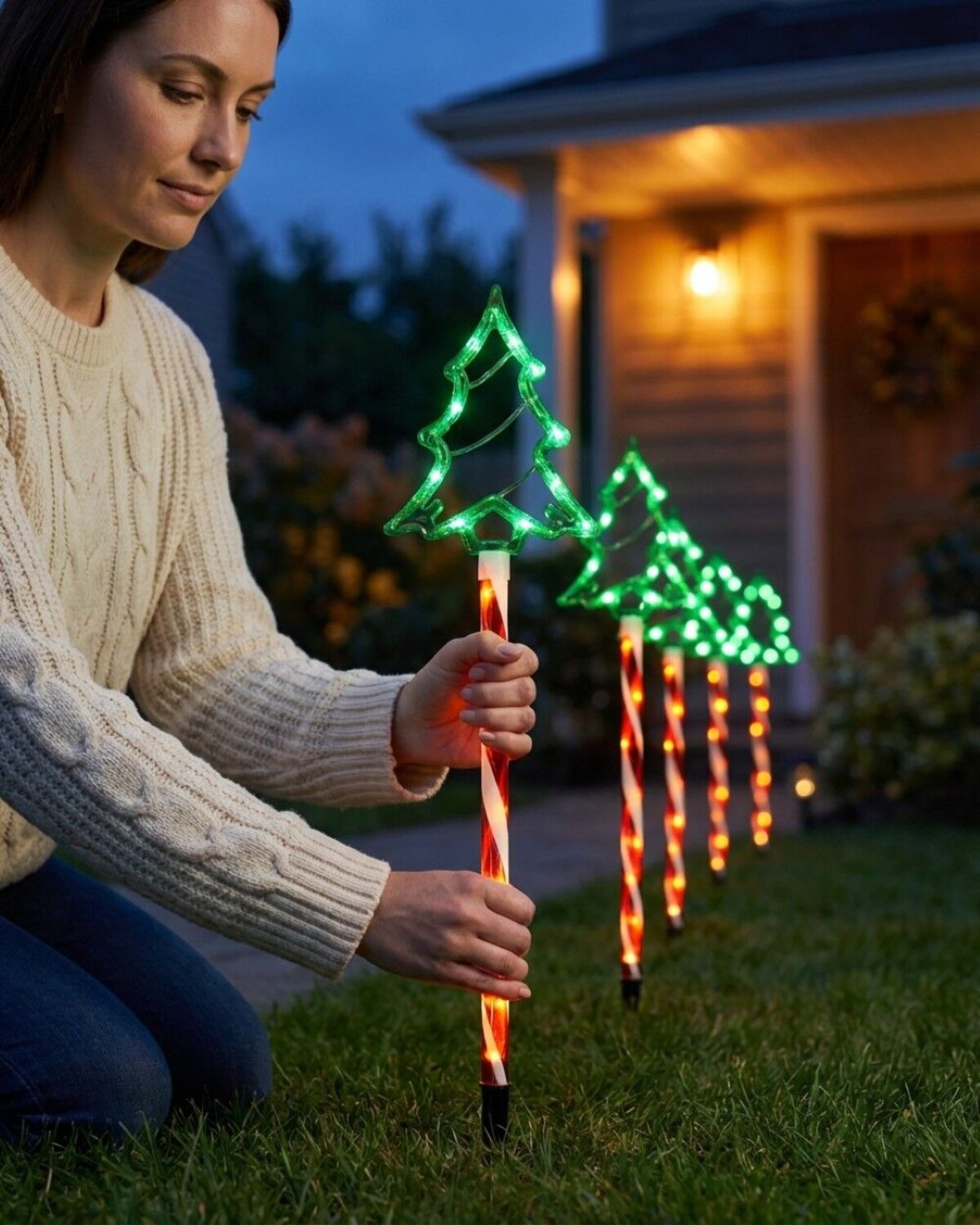 6x LED Christmas Tree & Spiral Path Lights - Hybrid Solar & Electric Stakes | 61cm — image 2