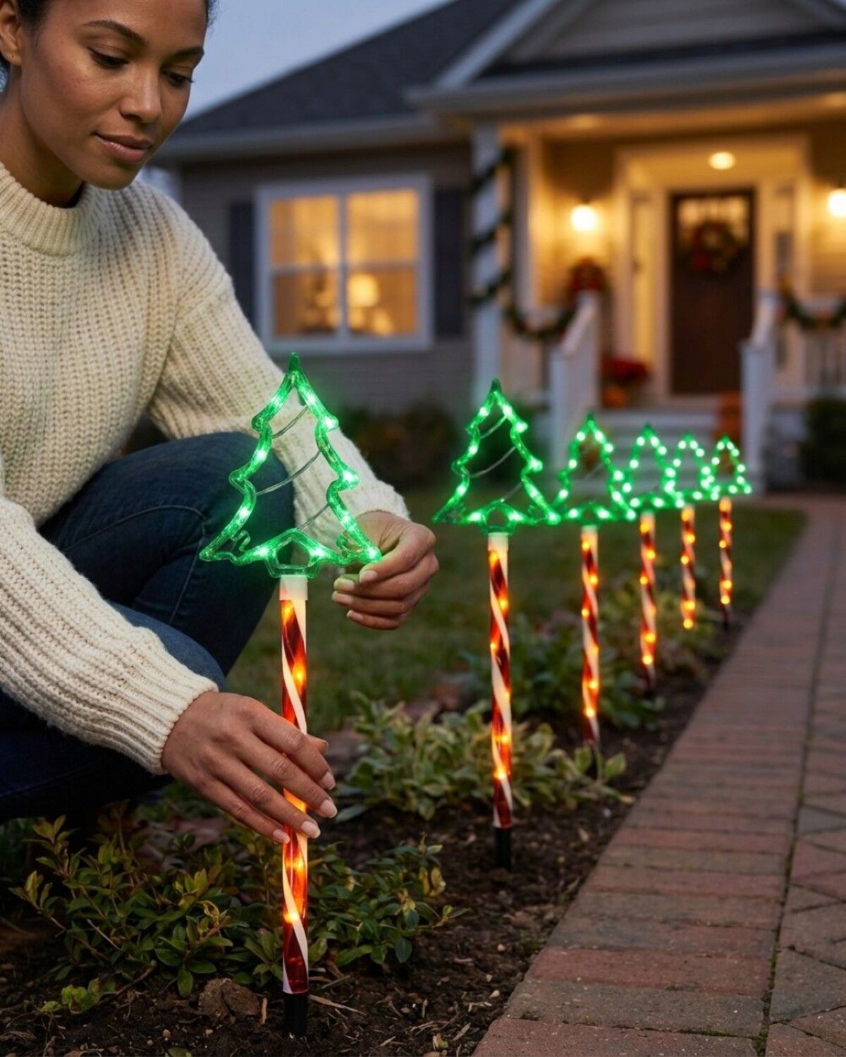 6x LED Christmas Tree & Spiral Path Lights - Hybrid Solar & Electric Stakes | 61cm — image 3
