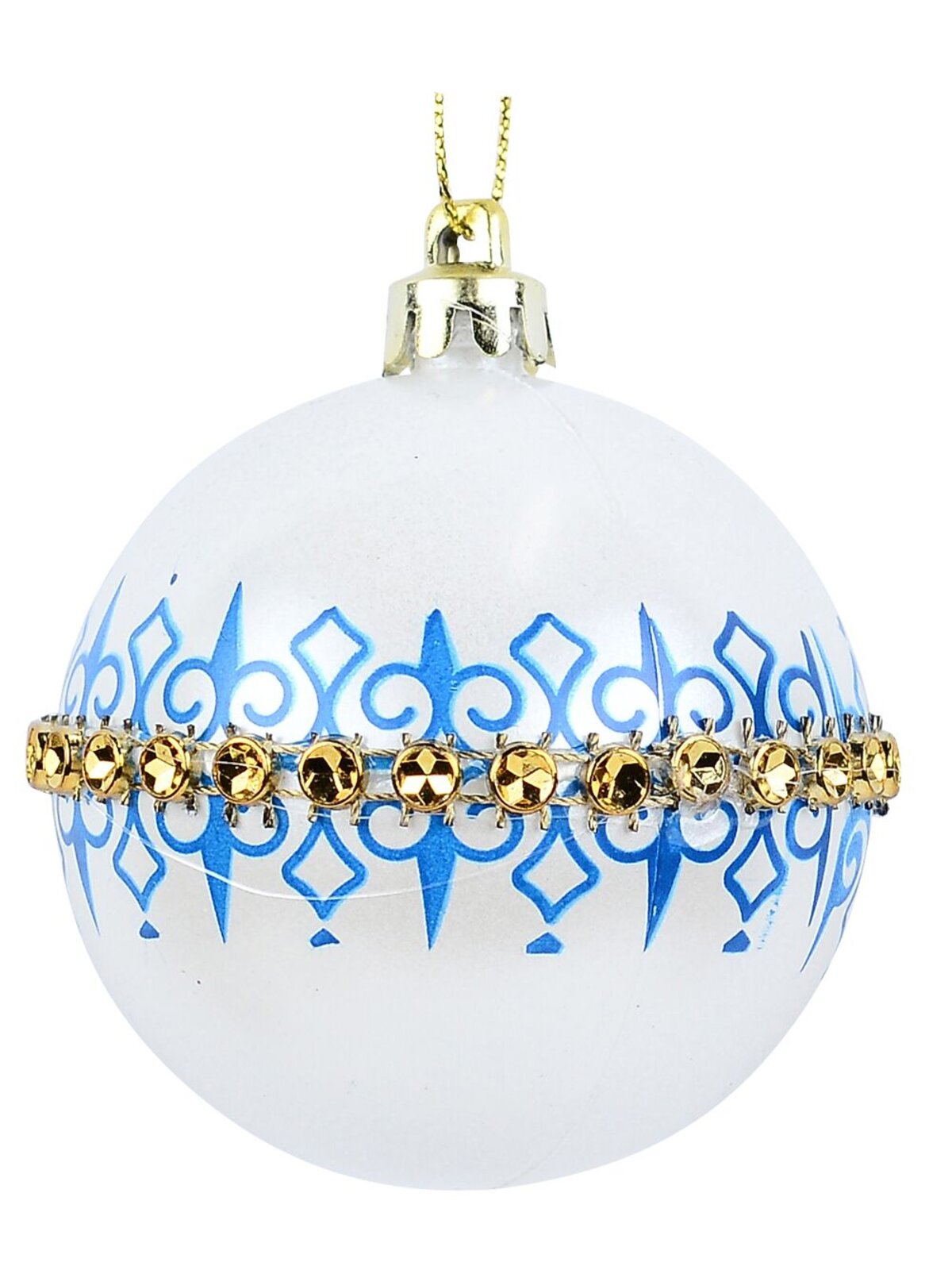 6x Opulent Blue & White Essential Fleur De Lis Diamante Baubles | 60mm — image 5