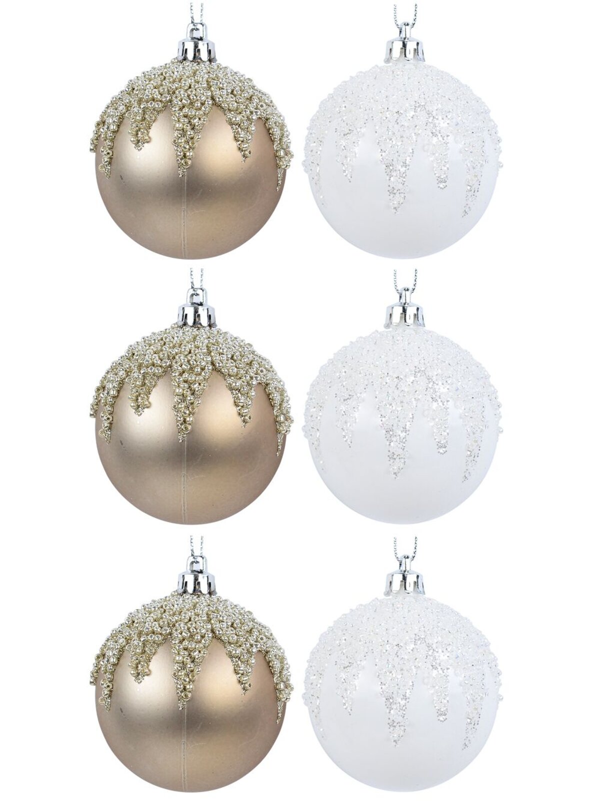 6x Opulent White & Champagne Essential Beaded Icicle Baubles | 60mm — image 3