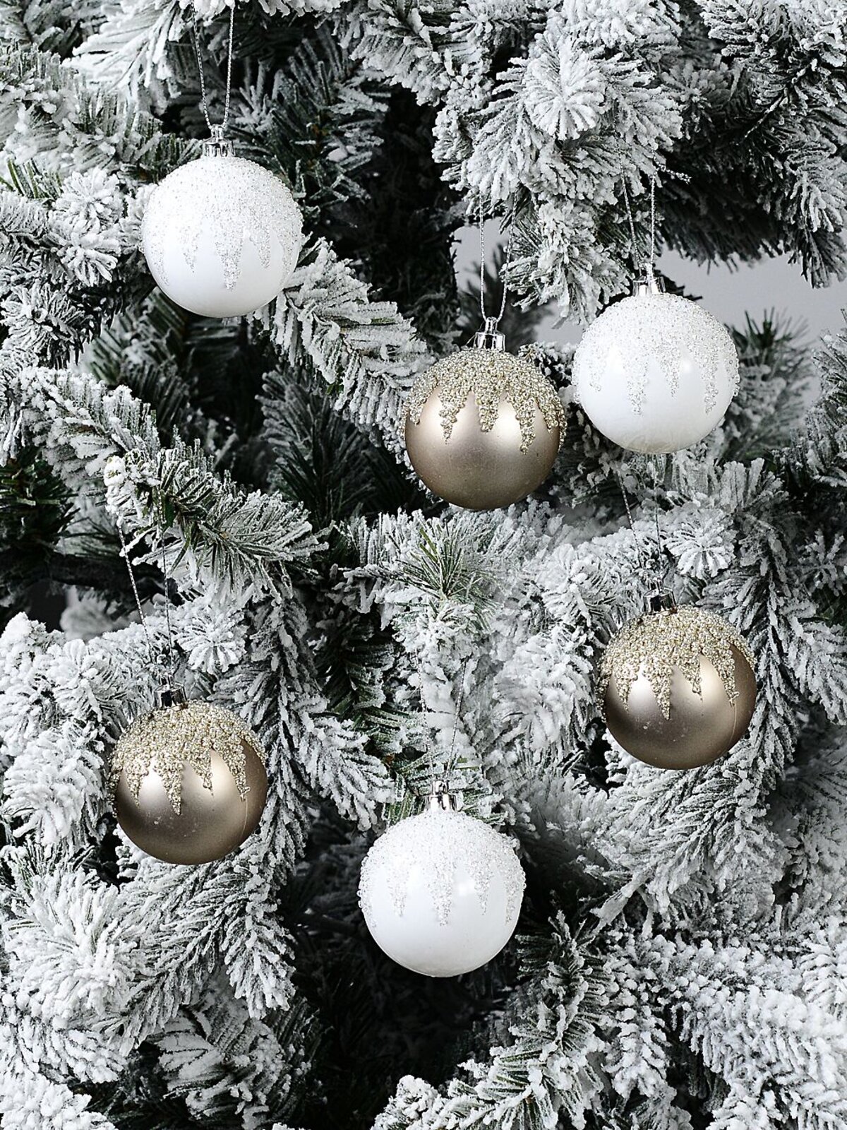 6x Opulent White & Champagne Essential Beaded Icicle Baubles | 60mm — image 2