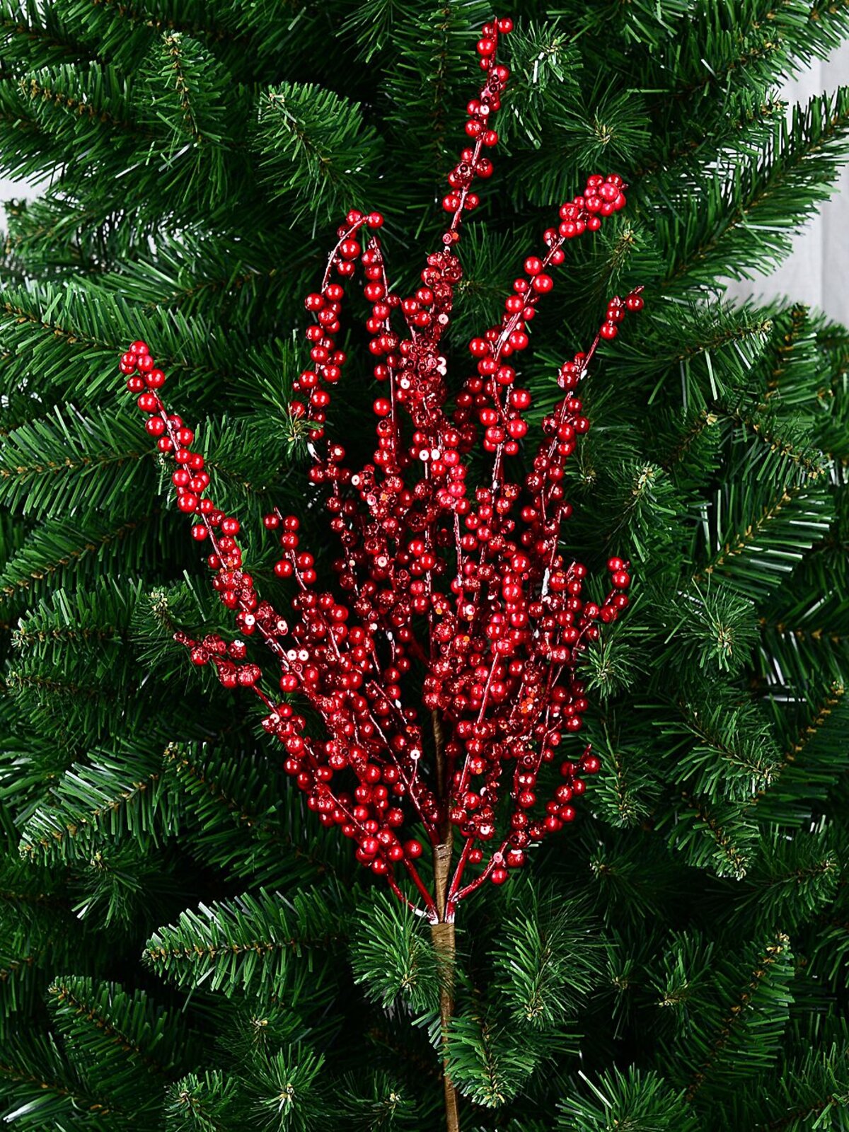 Deep Red Berry Spray With Sequins Long Christmas Stem | 70cm — image 3