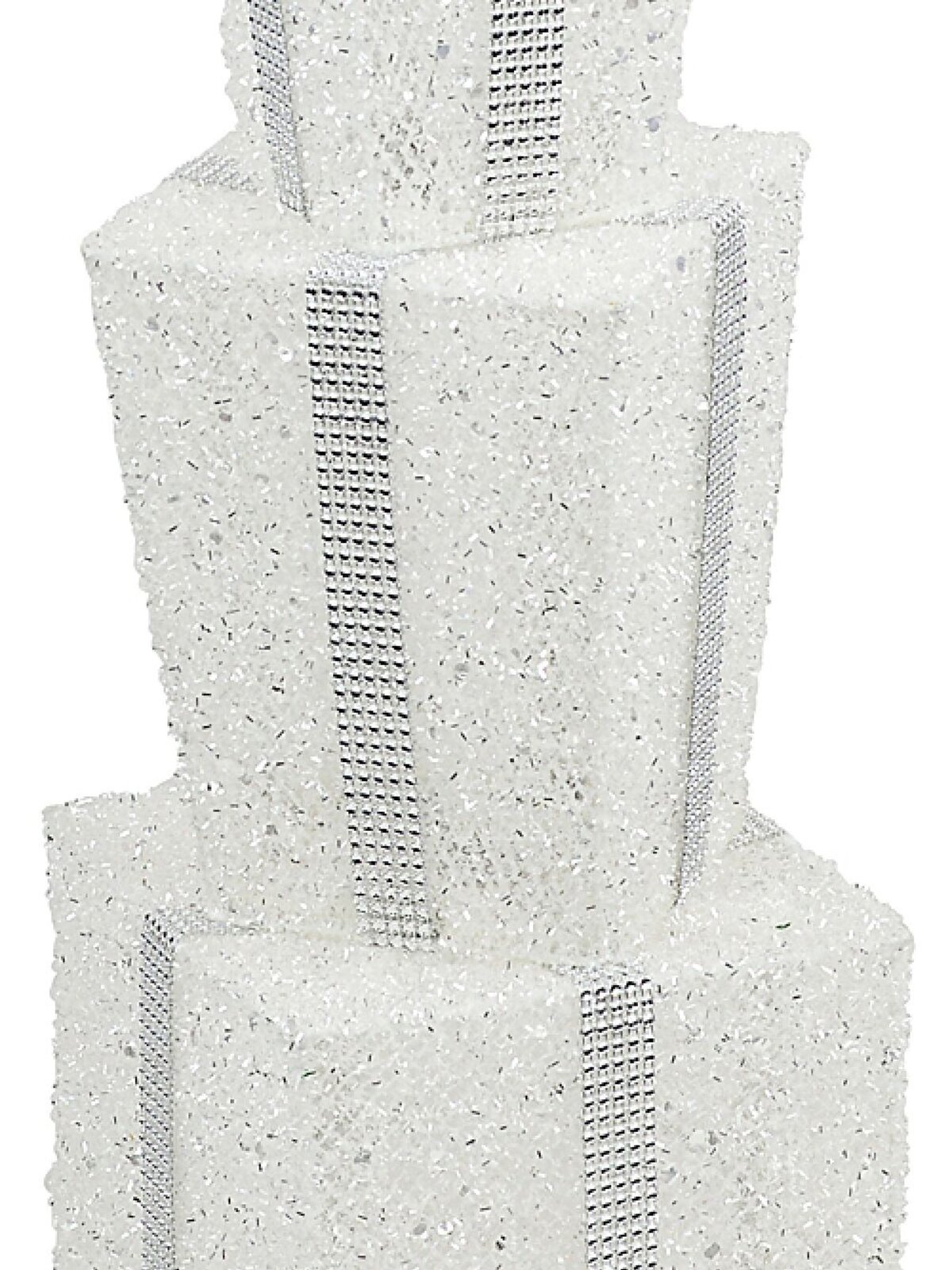 Tiered White & Silver Layered Tinsel Gift Boxes Large Display Decoration | 70cm