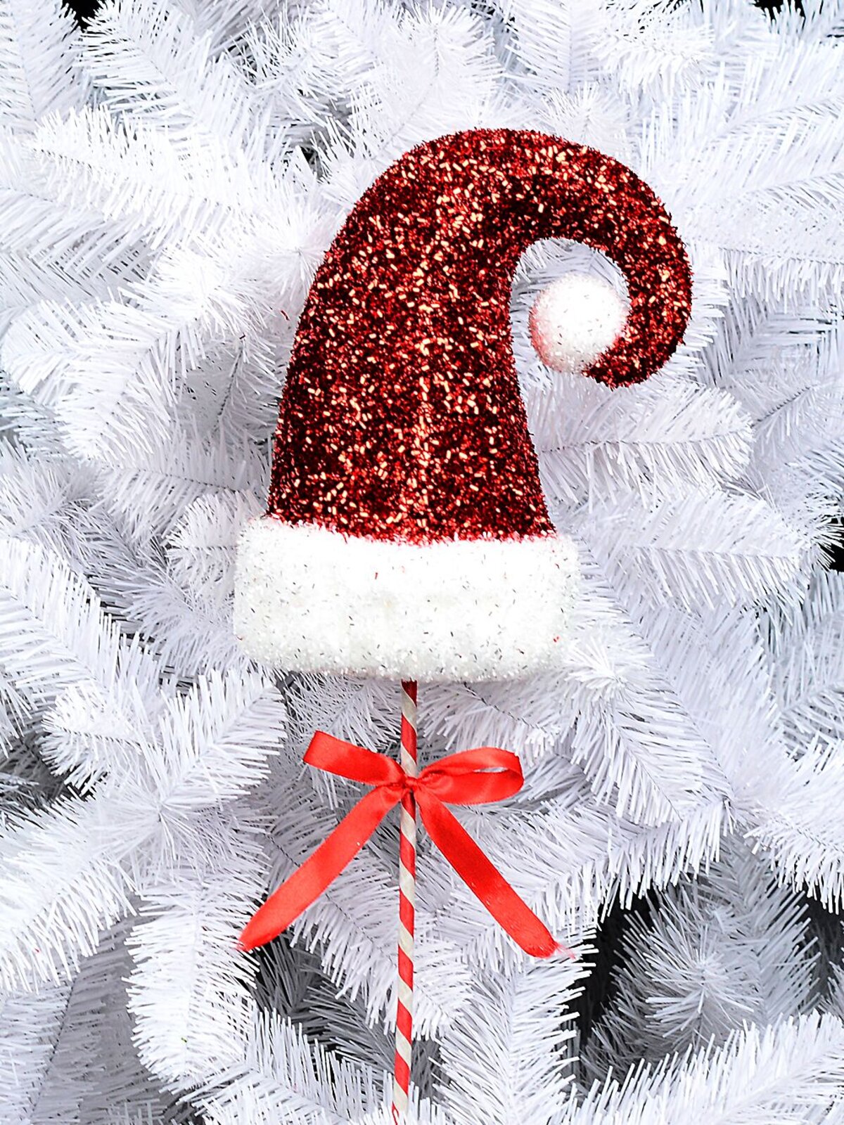 71cm Red 3D Santa Hat & White Trim Tinsel Plaque Long Christmas Stem — image 2