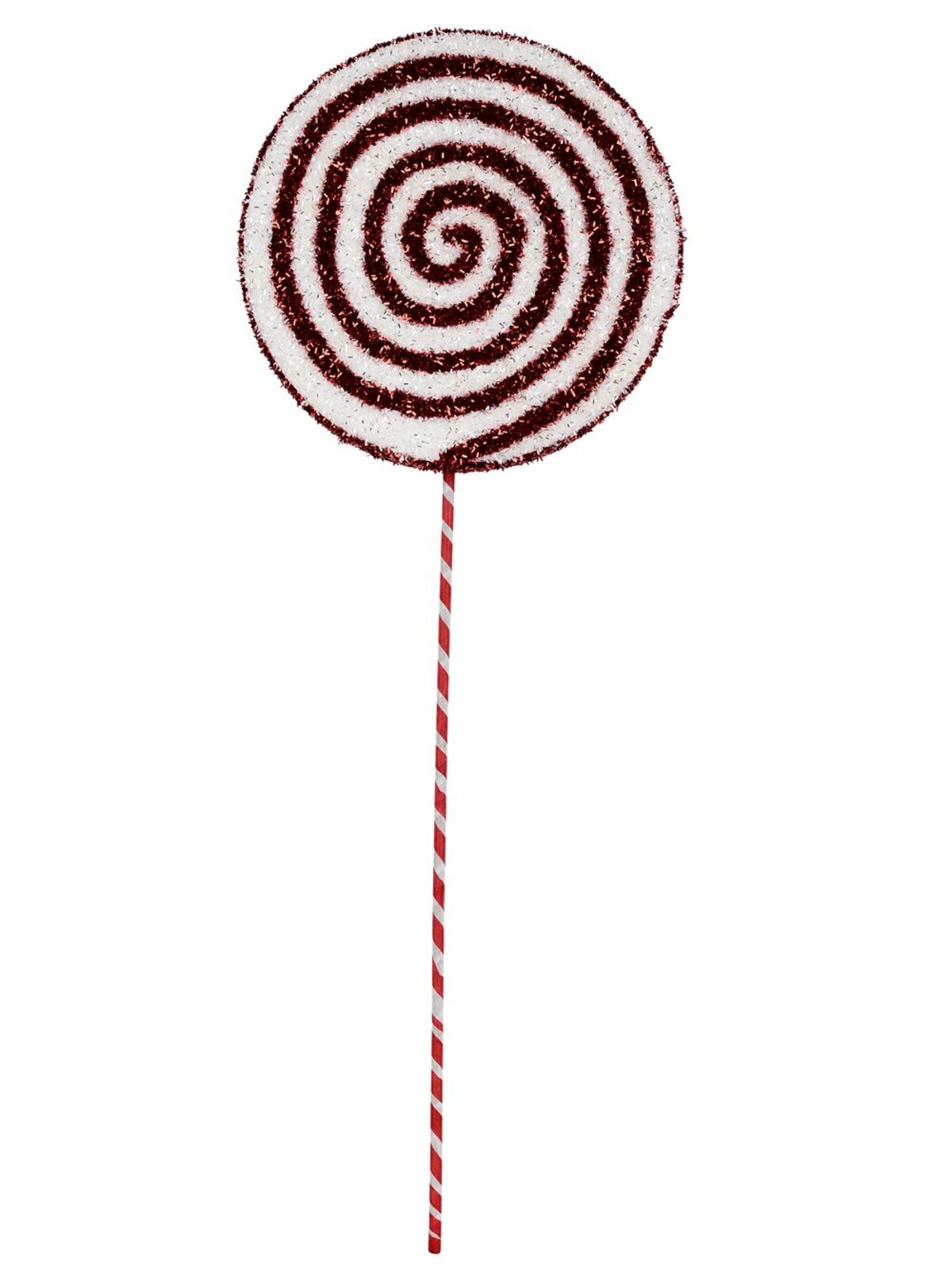 Red & White Spiral Metallic Tinsel Plaque Long Christmas Stem | 71cm — image 3