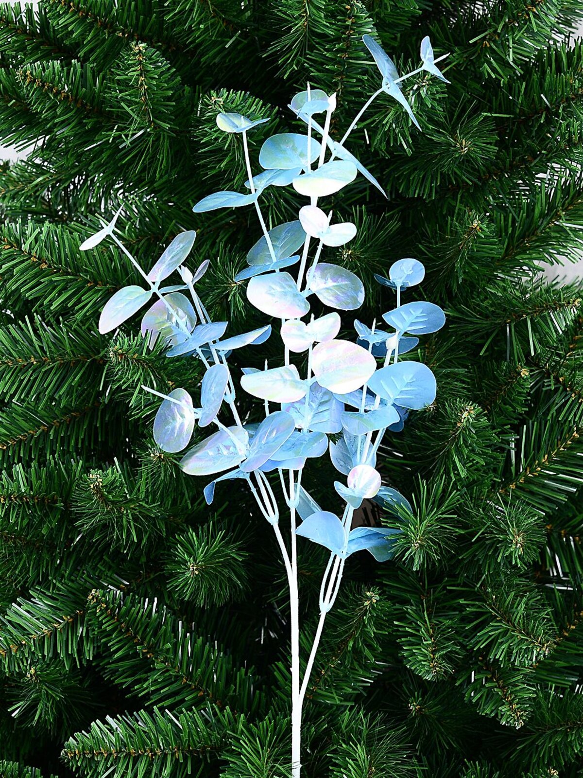 Iridescent Light Blue Eucalyptus Spray Long Christmas Stem | 72cm — image 3