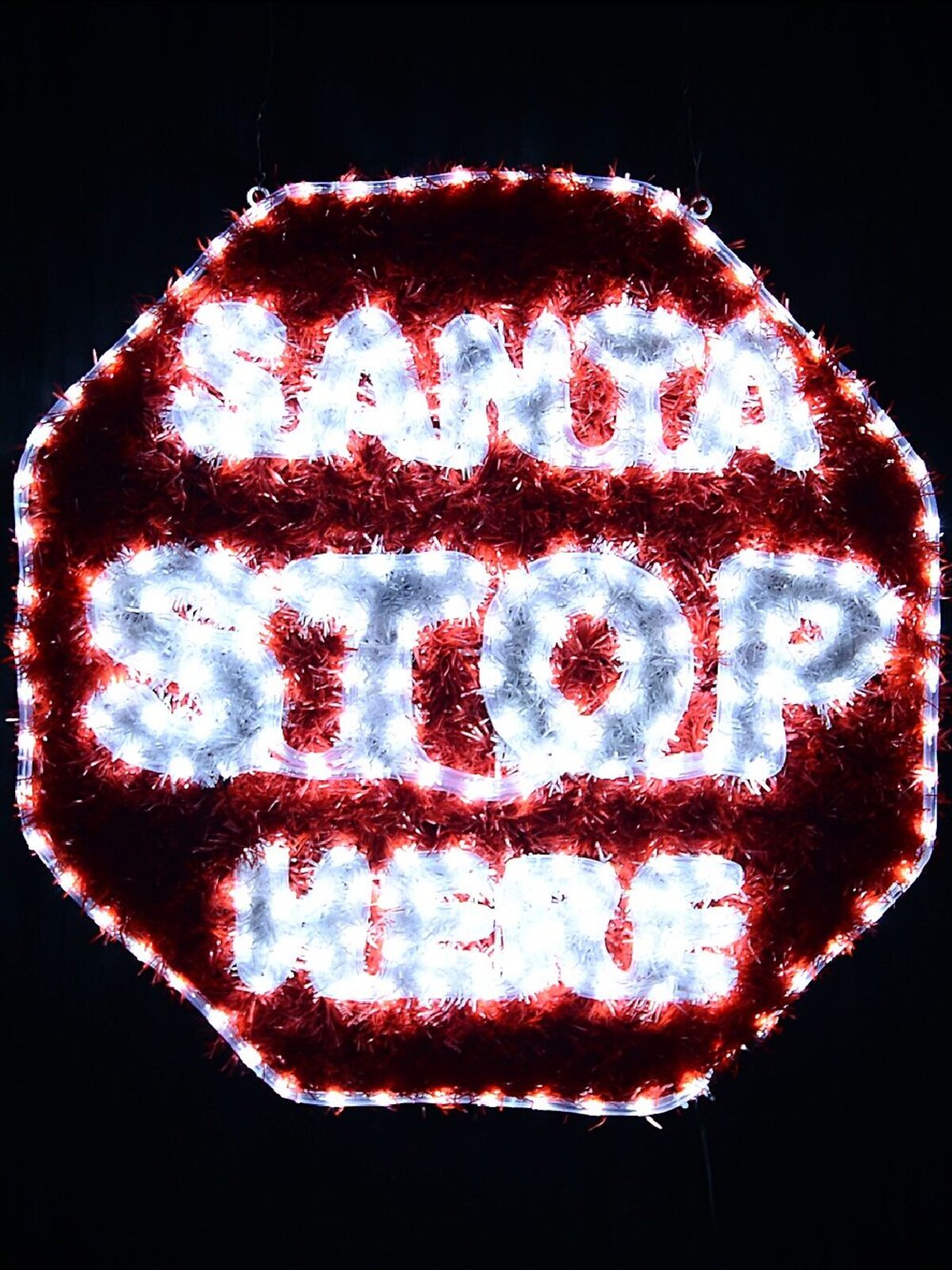 76cm Dynamic Santa Stop Here Red Tinsel Outdoor LED Christmas Light Display — image 3