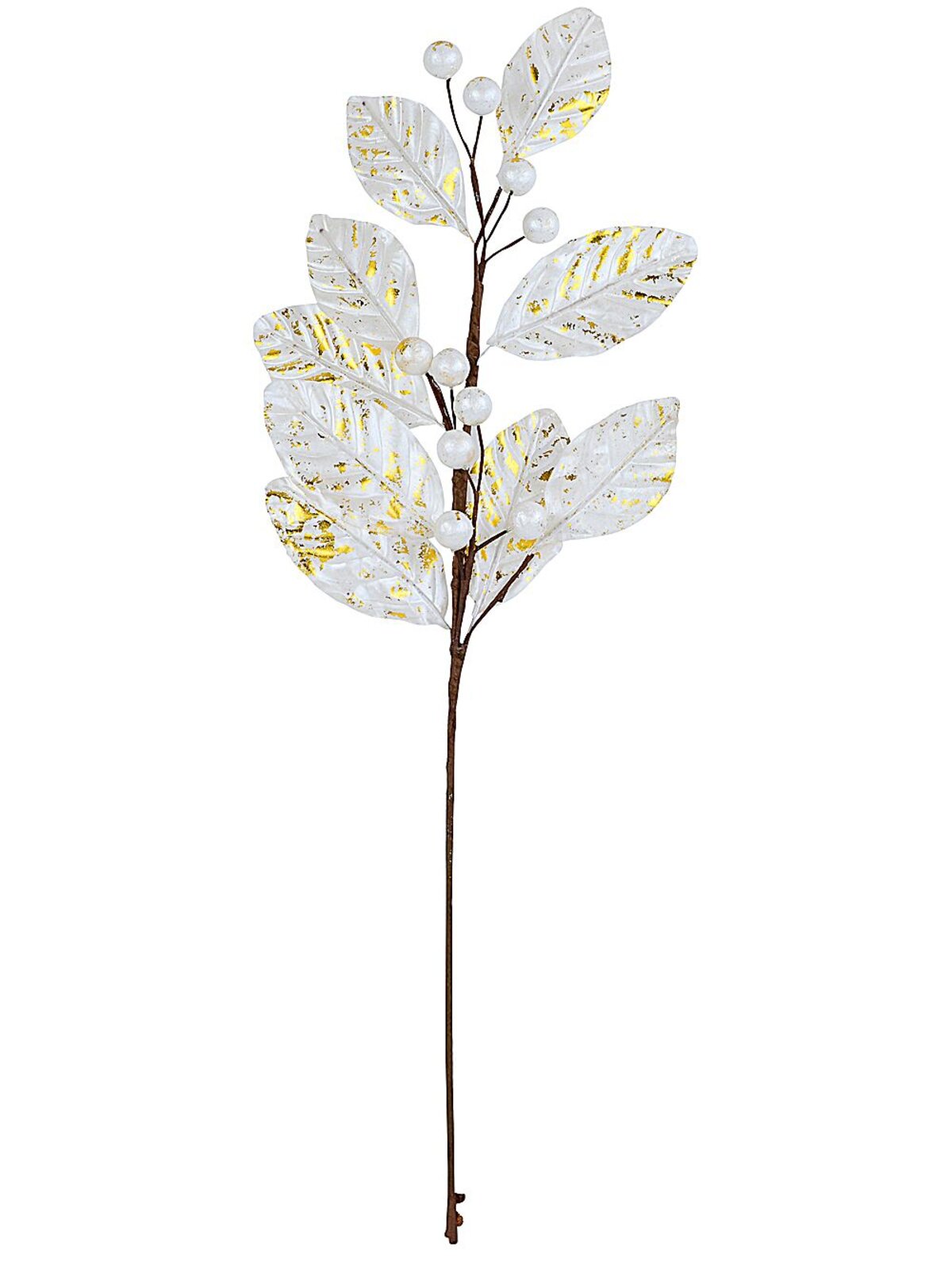 White & Gold Magnolia Leaf & Berry Spray Long Christmas Stem | 78cm — image 4