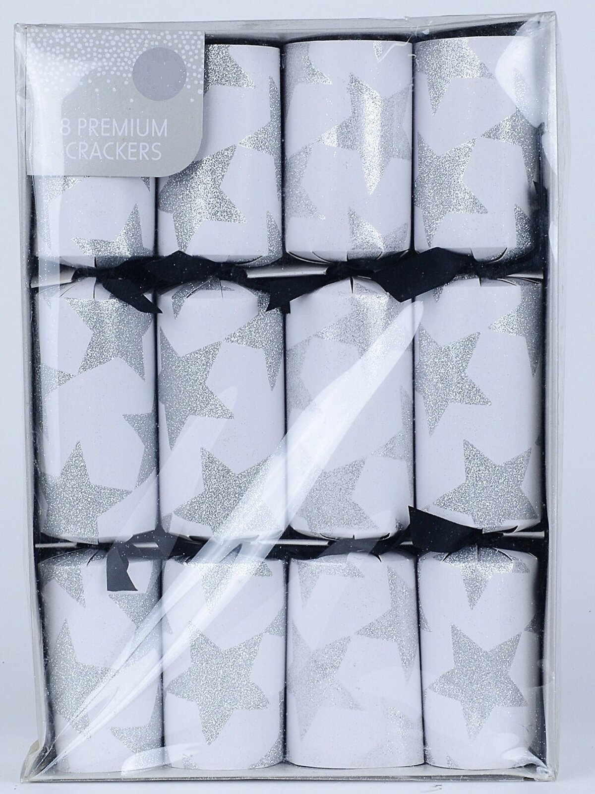 8 x 35cm White With Silver Glitter Stars Large Christmas Cracker Bon Bons — image 2