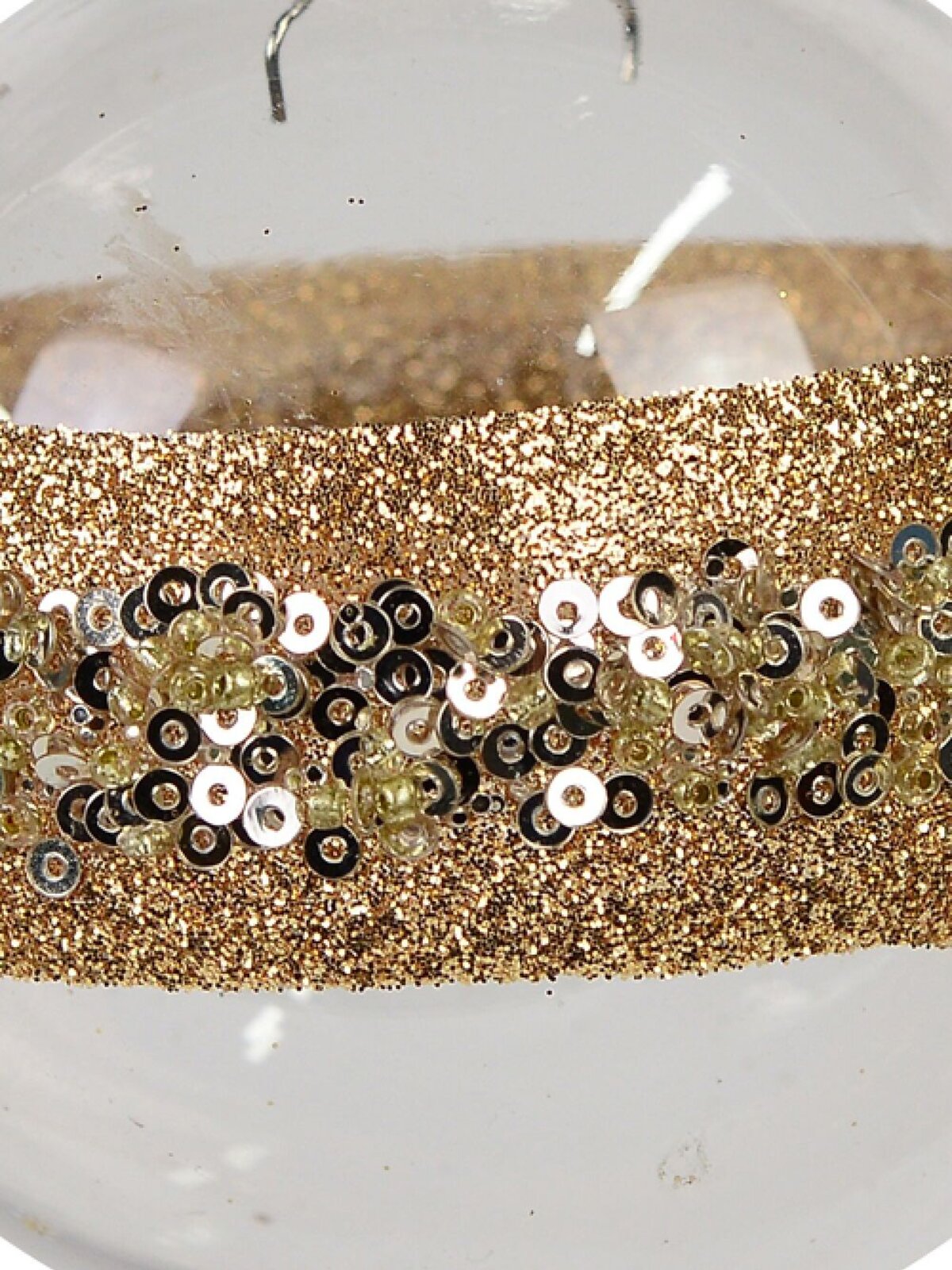 80mm Clear Christmas Ball Bauble With Rose Gold Glitter & Gold Sequin Band — image 3