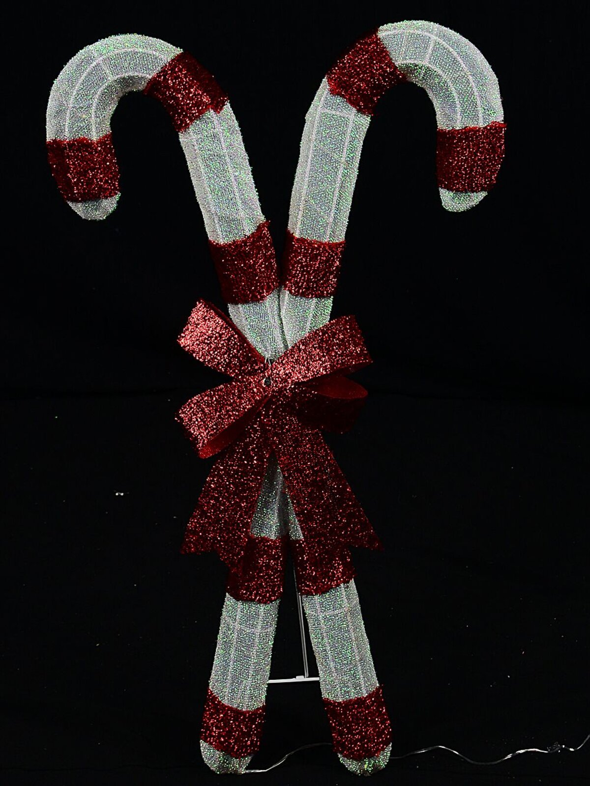 85cm Candy Canes & Bow Tinsel Mesh Outdoor Warm White LED Display — image 3