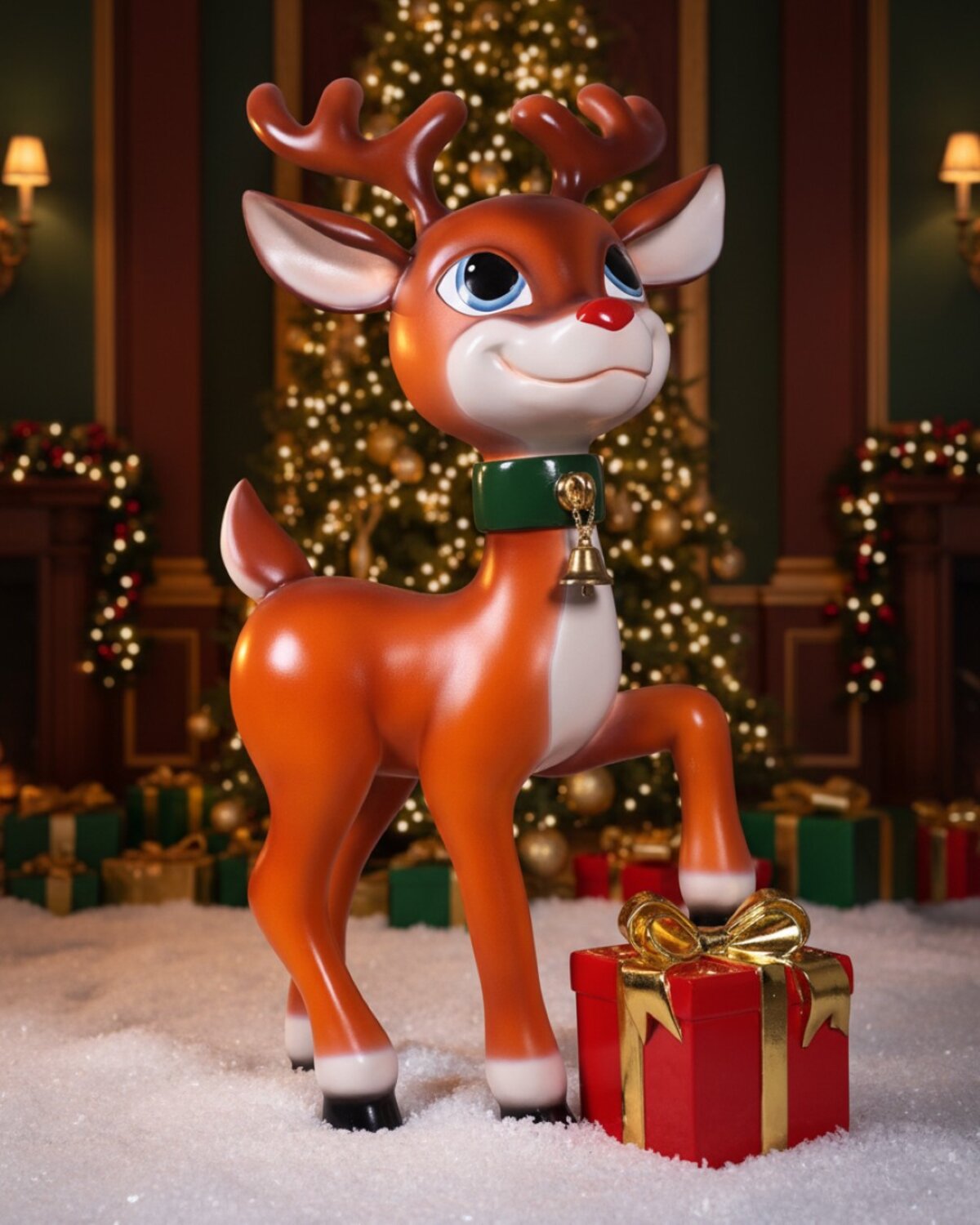 89cm Cute Reindeer Calf With Gift Life Size Resin Christmas Ornament — image 3