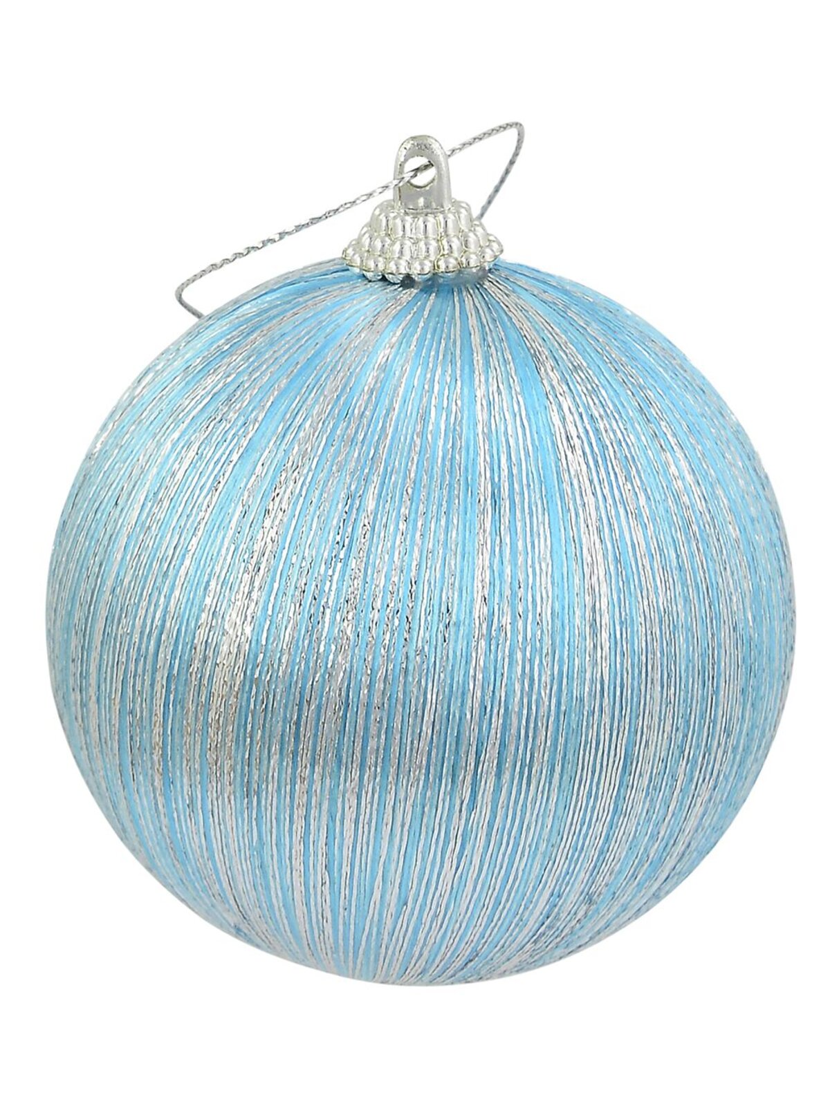 8x 75mm Spectacular Silver Silk Thread Blue Christmas Baubles — image 3