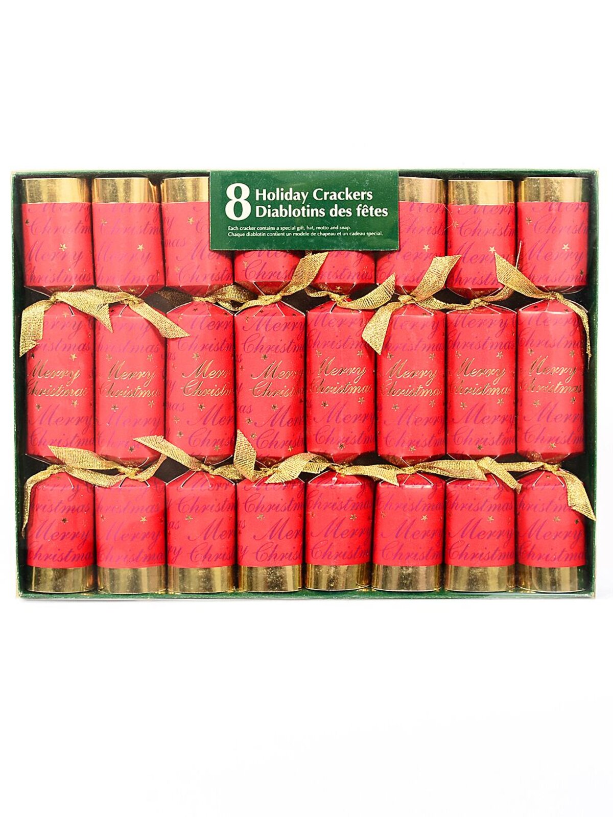8x Red With Gold Stars & Merry Christmas Bon Bons (Crackers) | 25cm — image 2
