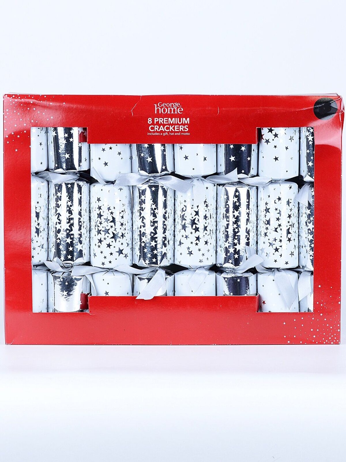 8x Silver & White With Stars Pattern Christmas Bon Bons (Crackers) | 30cm — image 2