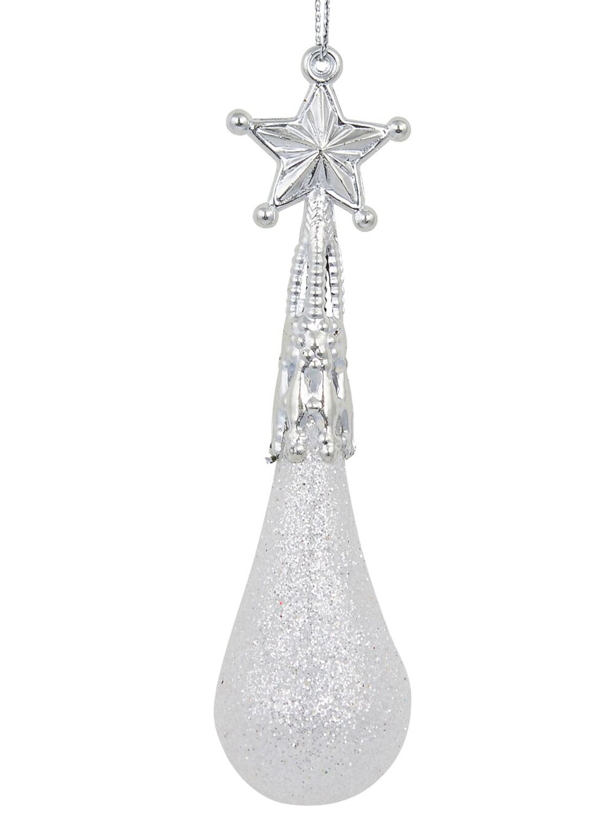 8x White Glitter Teardrop Icicle Whimsical Essential Ornaments | 11cm — image 4