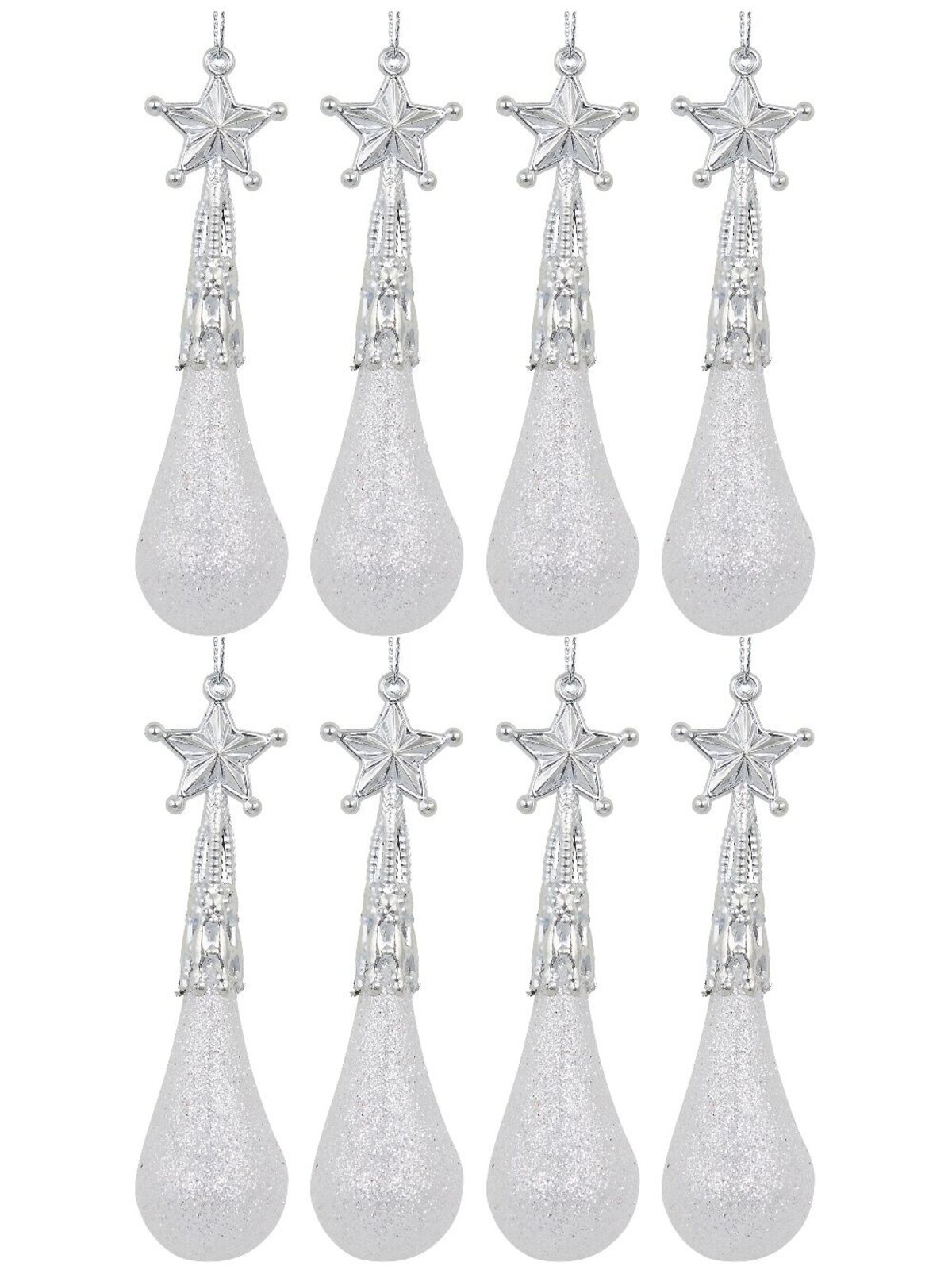 8x White Glitter Teardrop Icicle Whimsical Essential Ornaments | 11cm — image 3