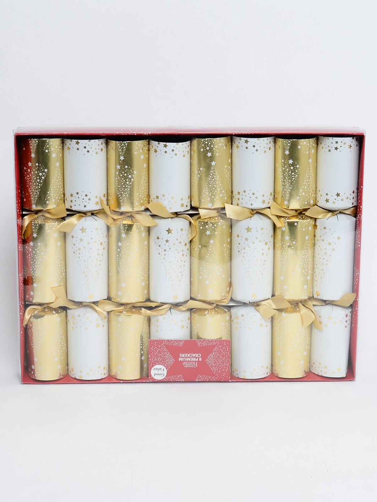 8x White & Shiny Gold Stars Christmas Tree Pattern Bon Bons (Crackers) | 29cm — image 2