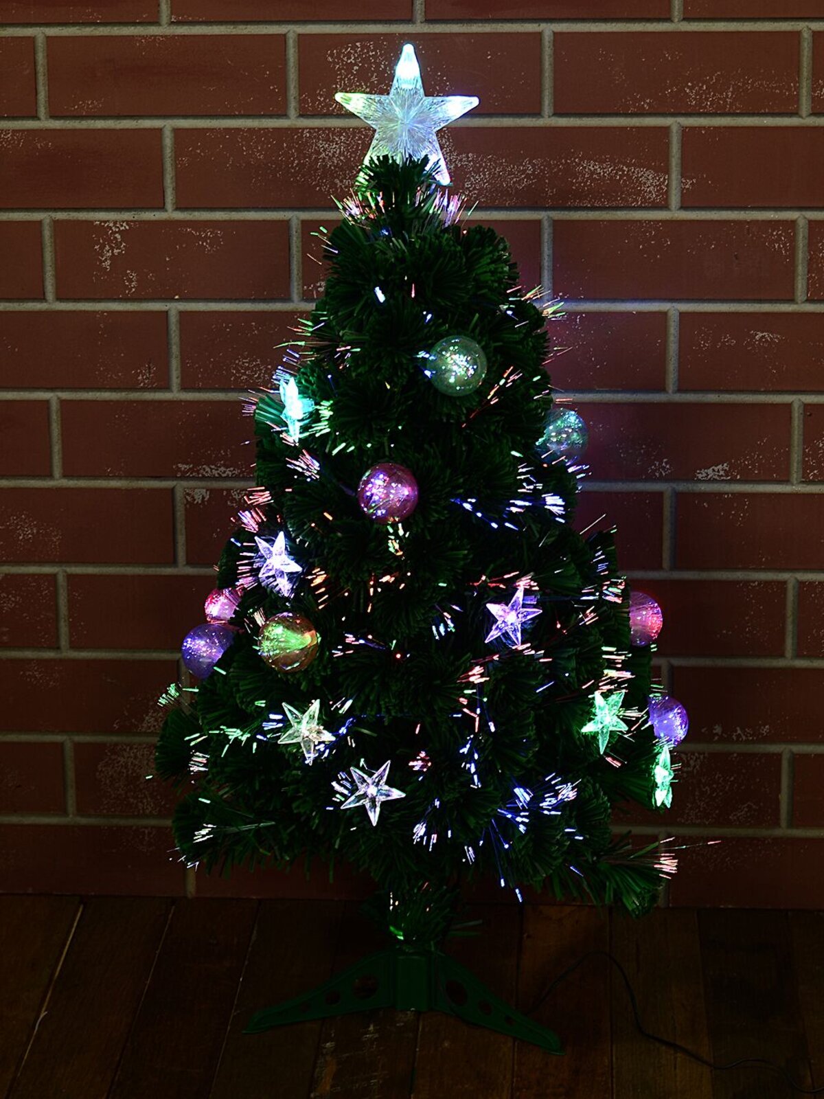 90cm Multi Colour Fibre Optic Christmas Tree with Baubles, Stars & 90 Tips — image 2