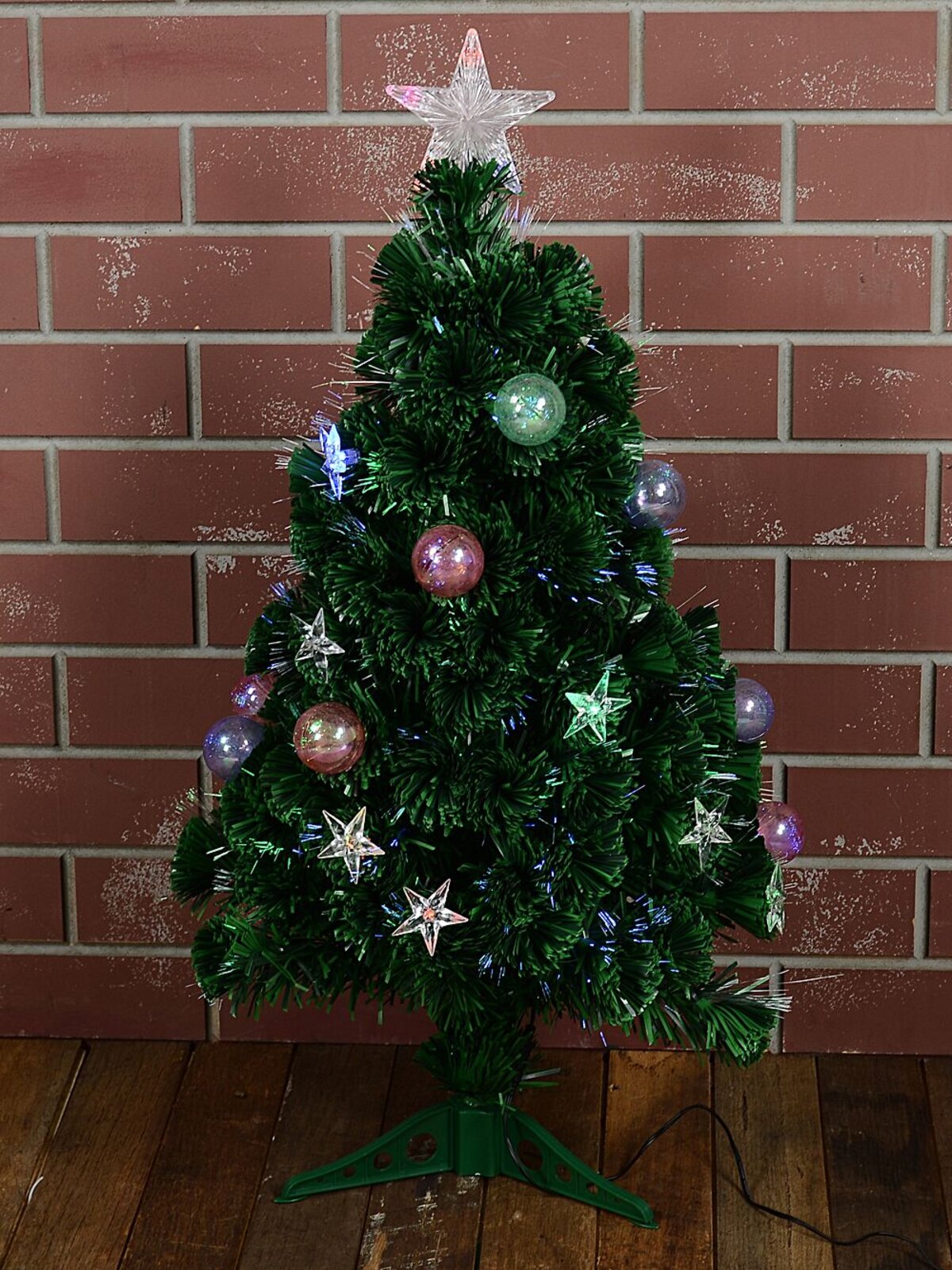 90cm Multi Colour Fibre Optic Christmas Tree with Baubles, Stars & 90 Tips — image 4