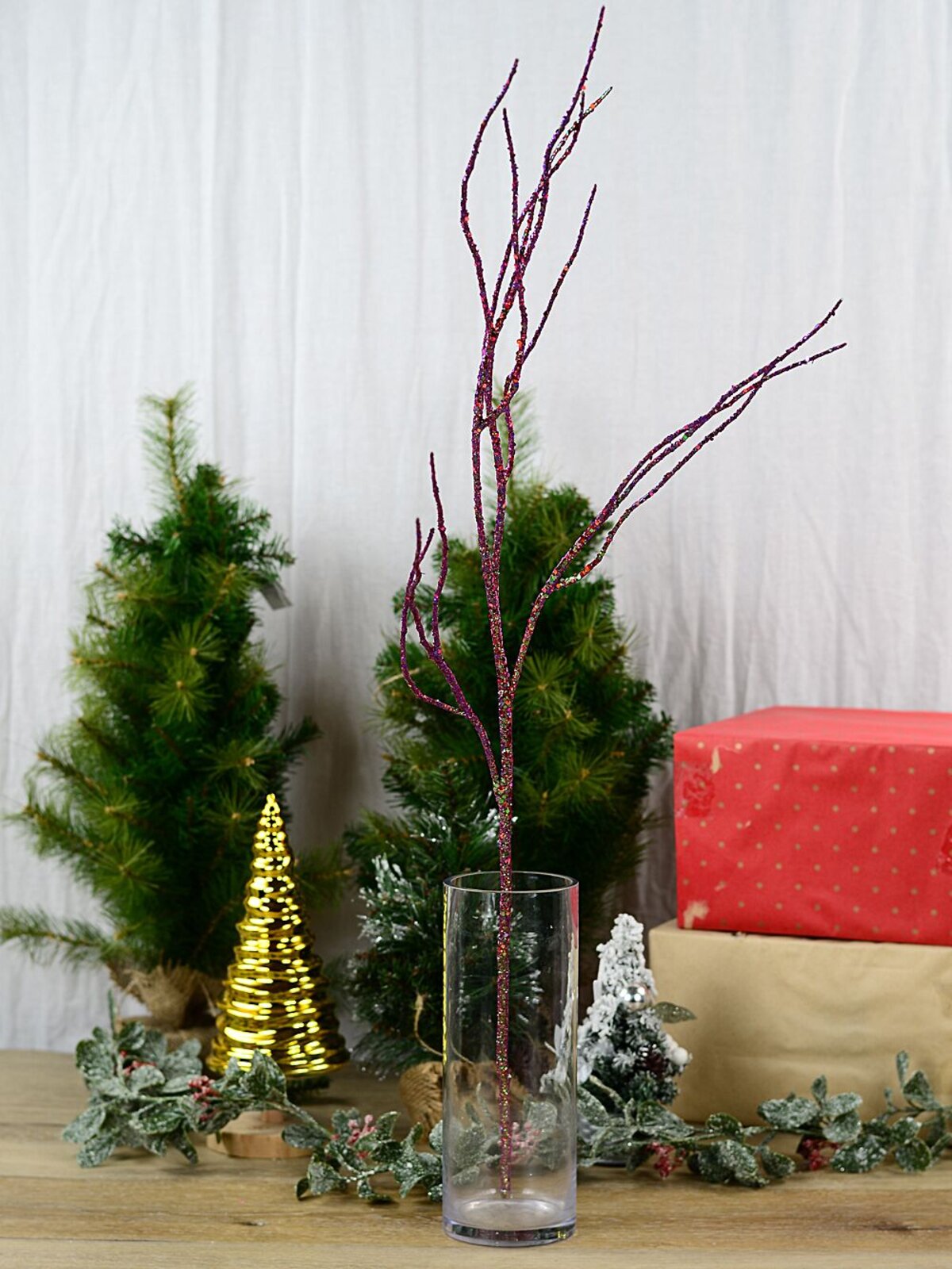 Pink Iridescent Glitter & Sequin Twig Spray Long Christmas Stem | 90cm — image 2