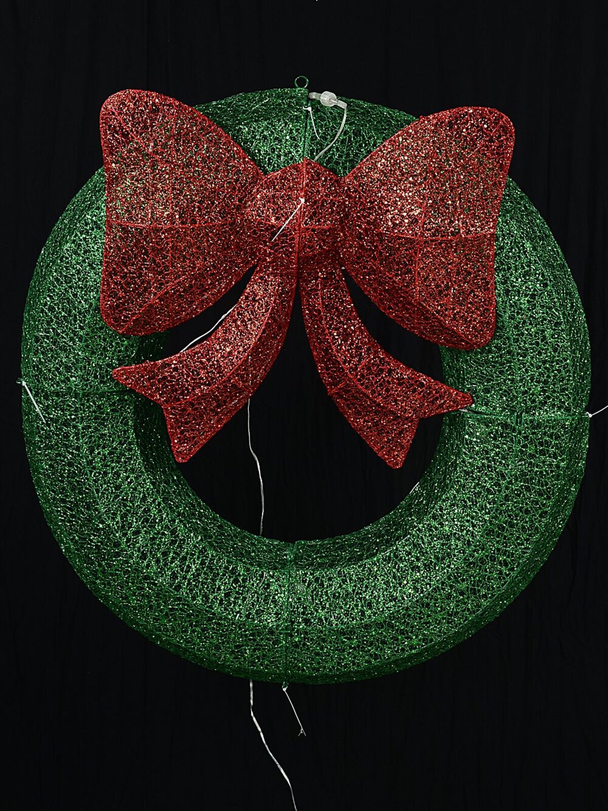 92cm Green & Red With Twinkle LED Mesh Wreath & Bow Light Display — image 4