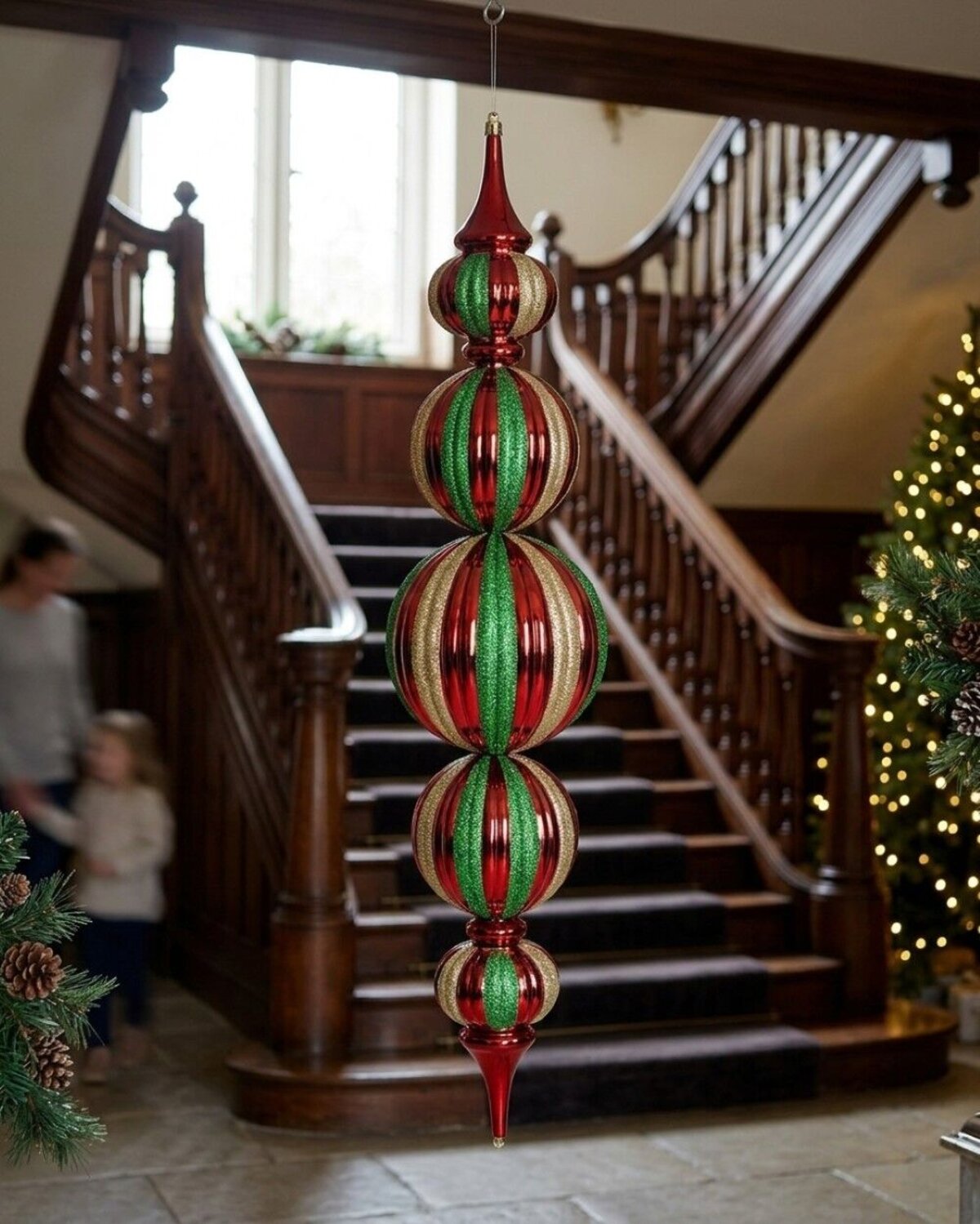 Royal Stripe Red Green & Gold Multi Colour Large Display Finial | 94cm — image 2
