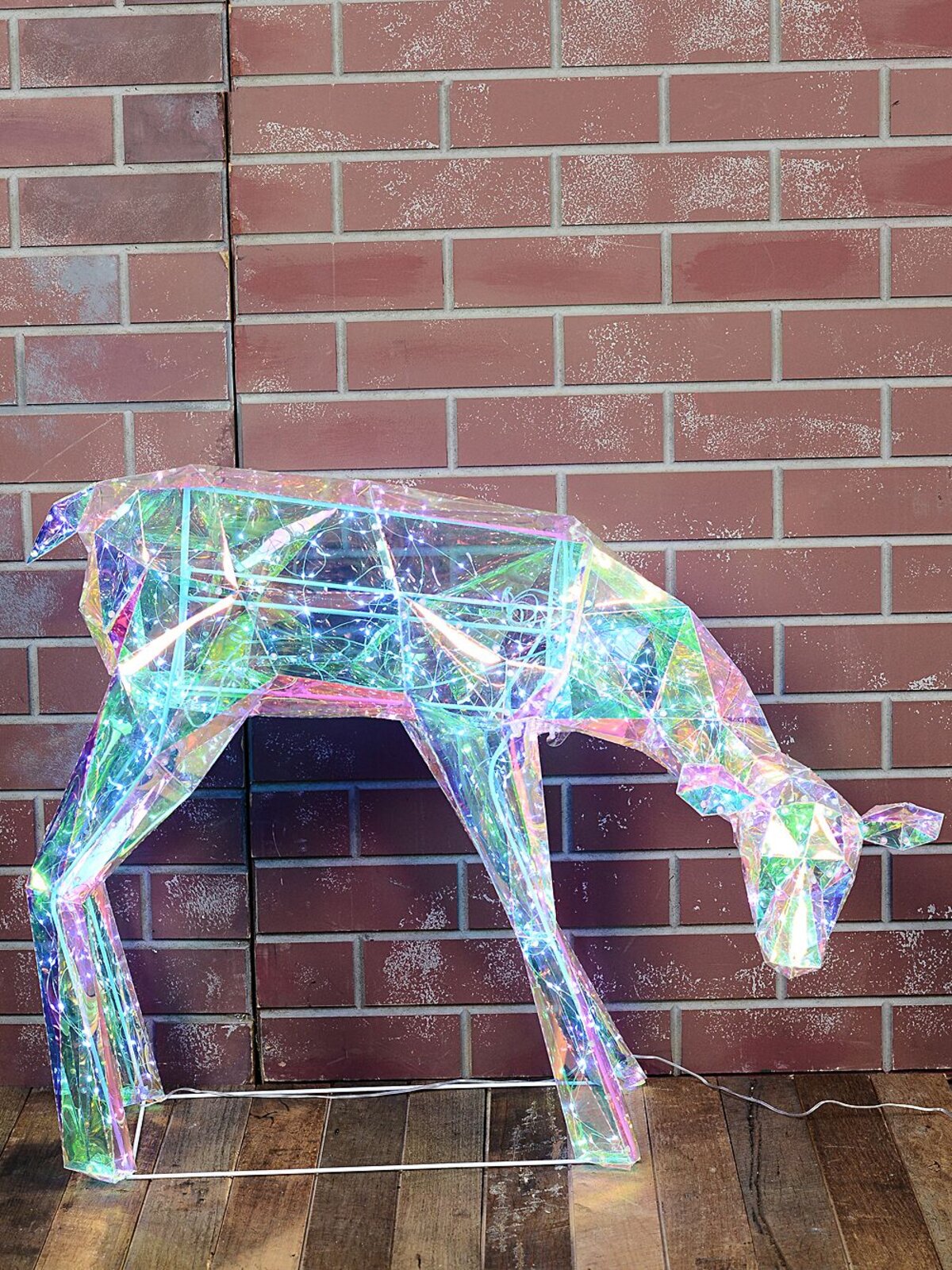 97cm Iridescent Holographic & Cool White LED Feeding Reindeer Light Display — image 2